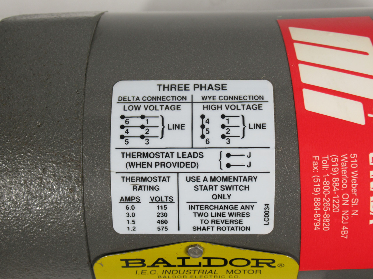 Baldor 33E175W172G1 Motor .25kW 1725RPM 575V D71C 3Ph .55A 60Hz USED