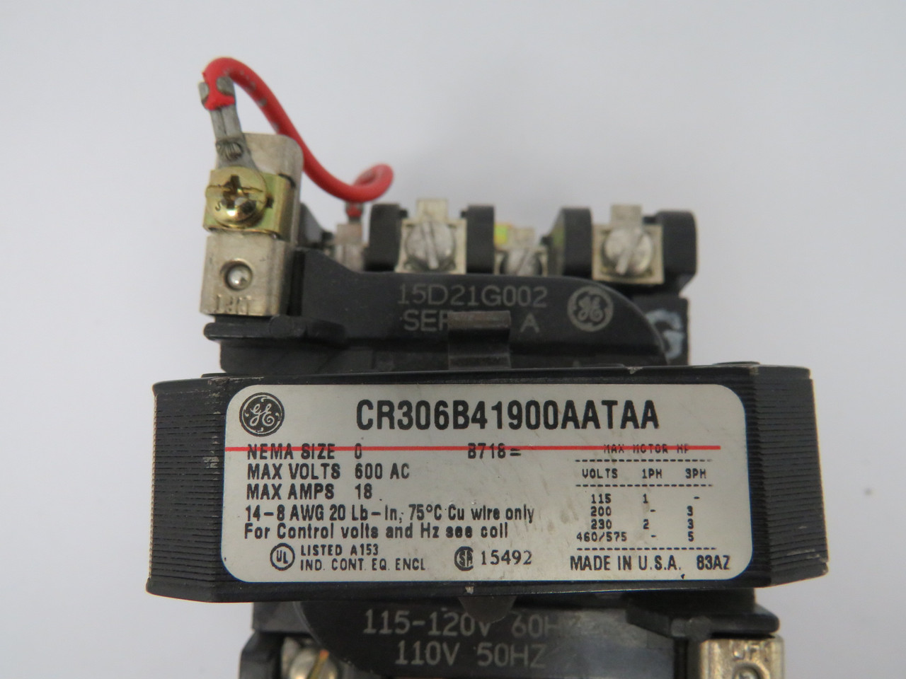 General Electric Contactor CR306B41900AATAA 110/115-120V 50/60HZ USED