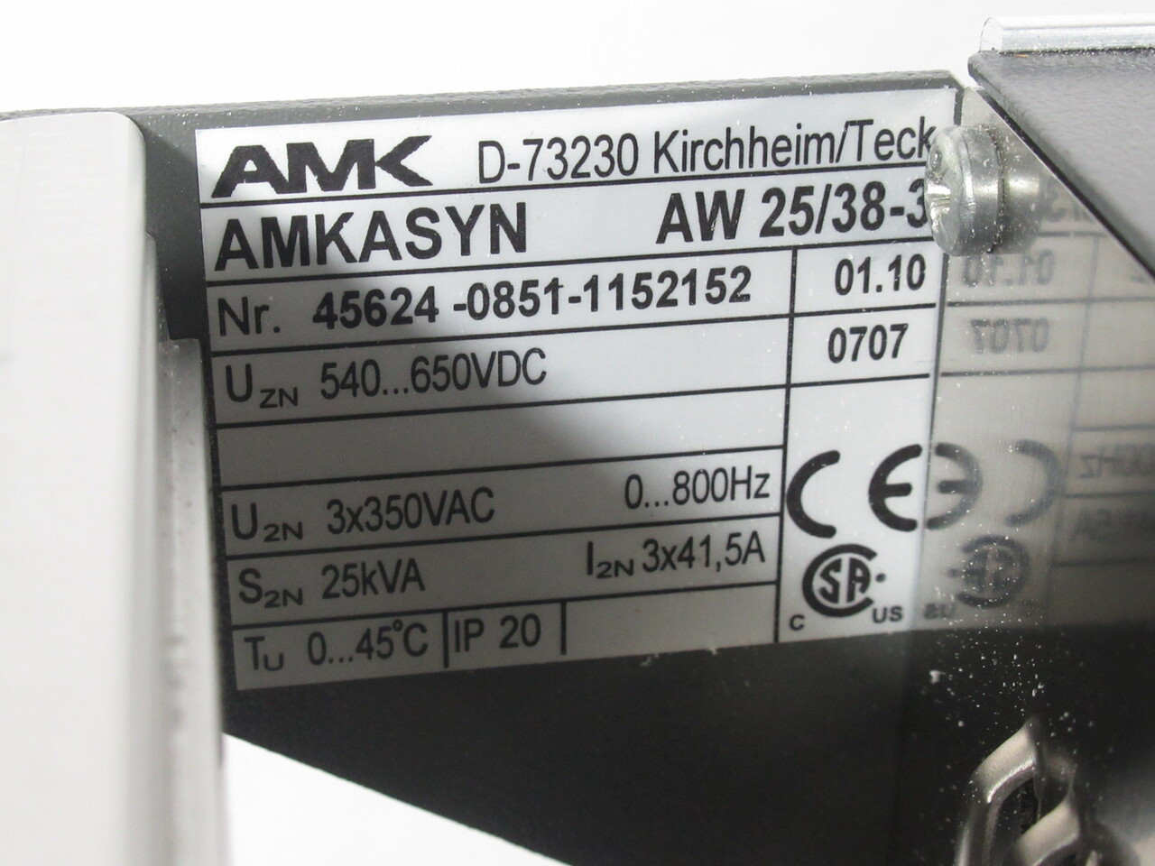 AMK AW25/38-3 Servo Drive 540-650VDC 0-800Hz 25kVA 3 Phase 41.5Amp NOP