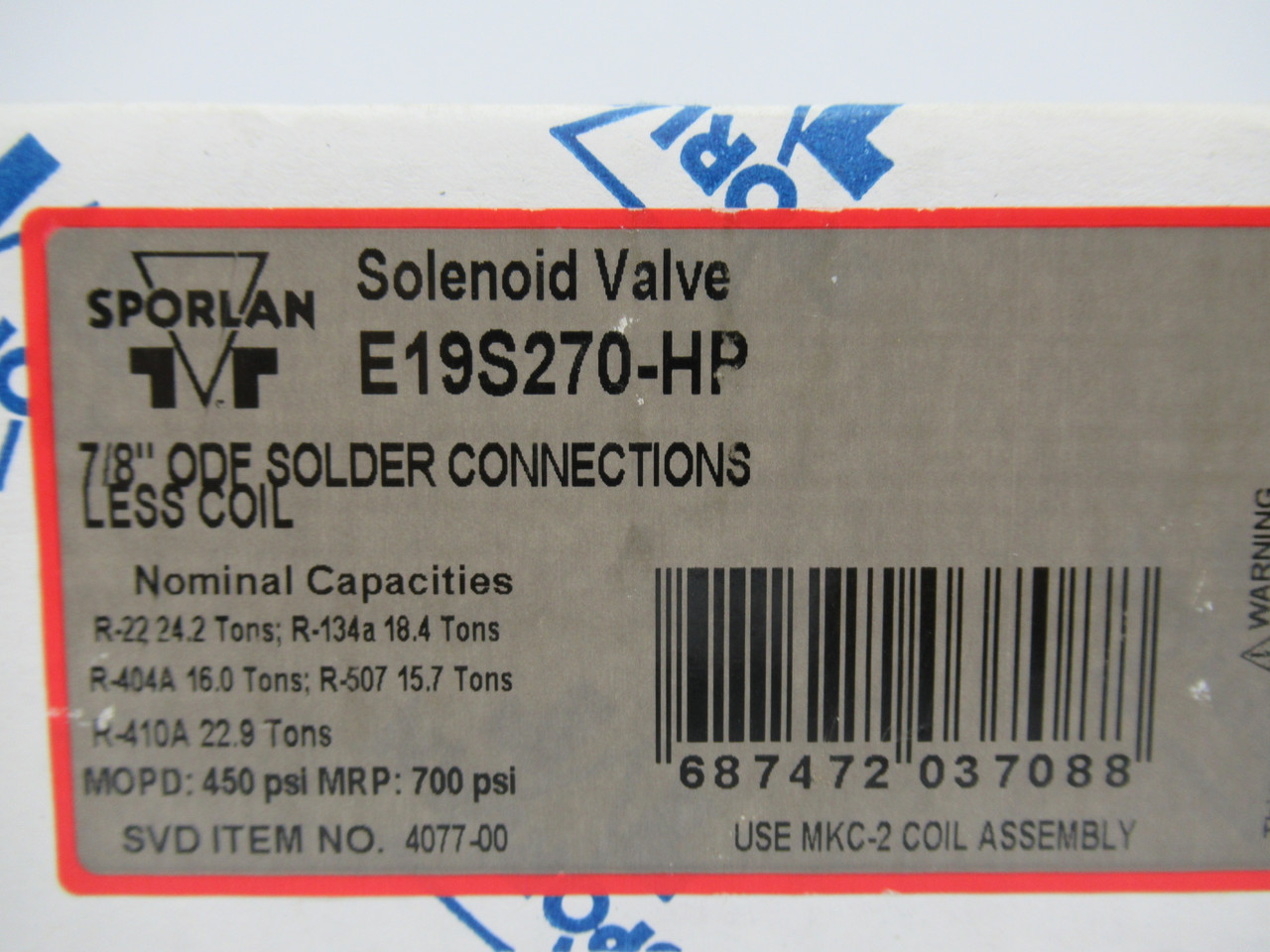 Sporlan E19S270-HP Refrigerant Solenoid Valve NEW