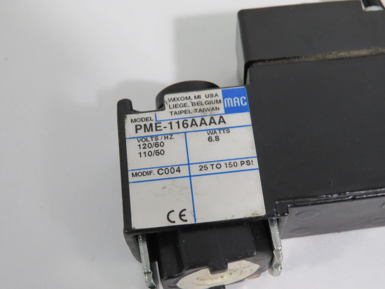 Mac PME-116AAAA Solenoid Valve 110/120V 50/60HZ 6.8 Watts MISSING HARDWARE USED