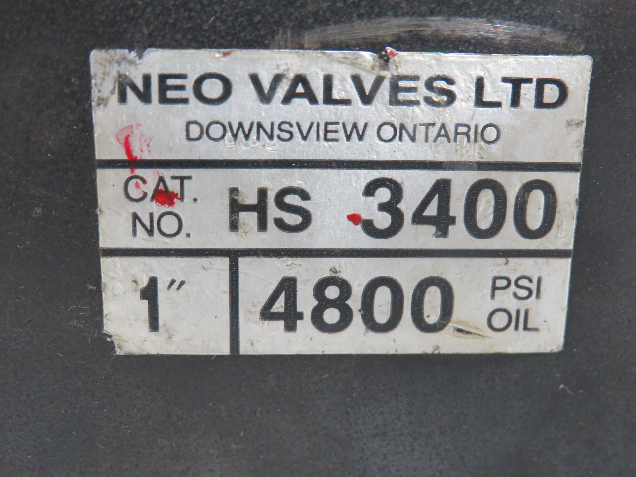 Neo Valves HS3400-1 Ball Valve 1" NPT 4800 PSI/Oil DN25 *No Handle* USED