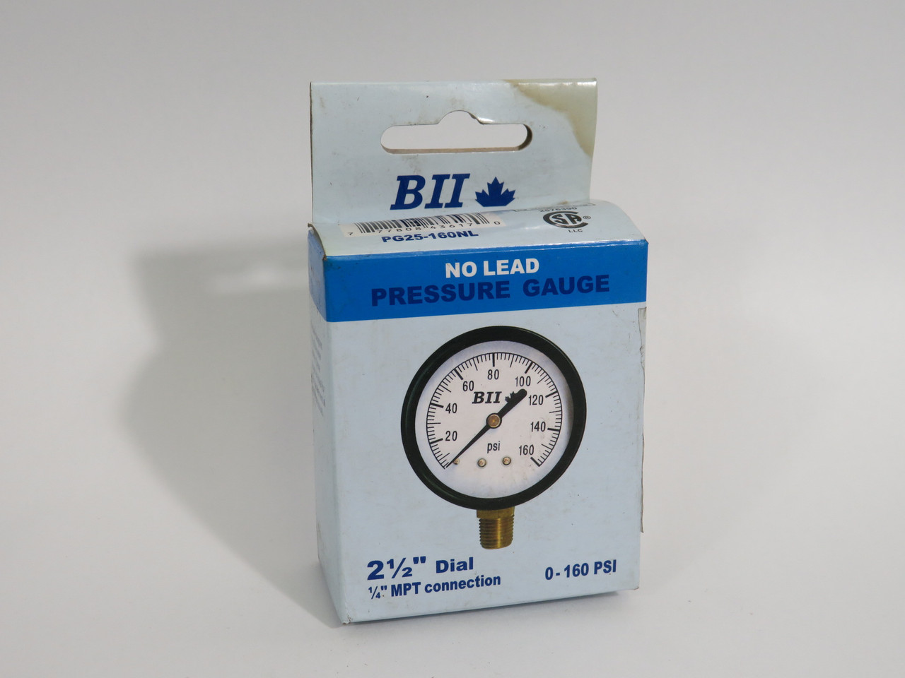 BII PG25-160NL 2-1/2"Dial Pressure Gauge 0-160Psi 1/4"Mpt Connection NEW