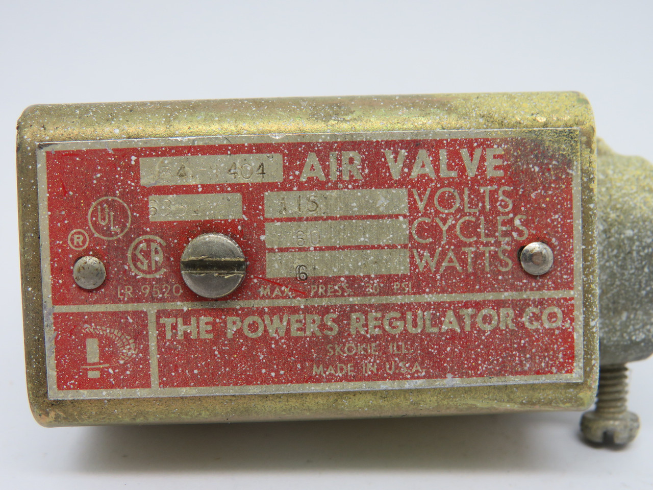 Powers 134-1404 Solenoid Air Valve Regulator 115V 6W 60Hz USED