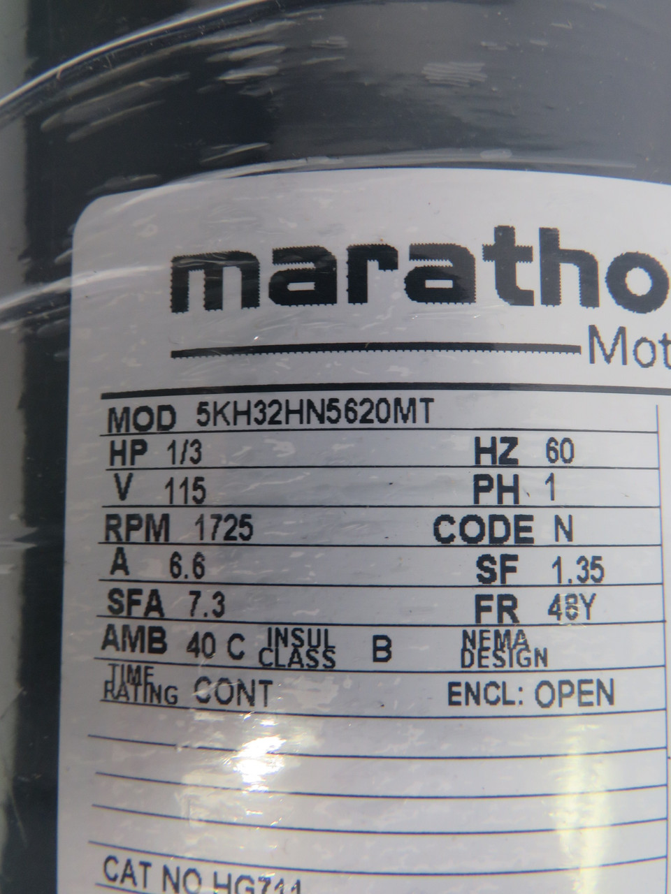 Marathon Motors 5KH32HN5620MT 1/3HP 1725RPM 115V 48Y OPEN 1PH 6.6A 60HZ NOP