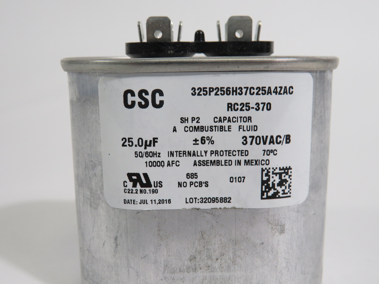 CSC RC25-370 Run Capacitor 25.0uF +/-6% 370V NOP