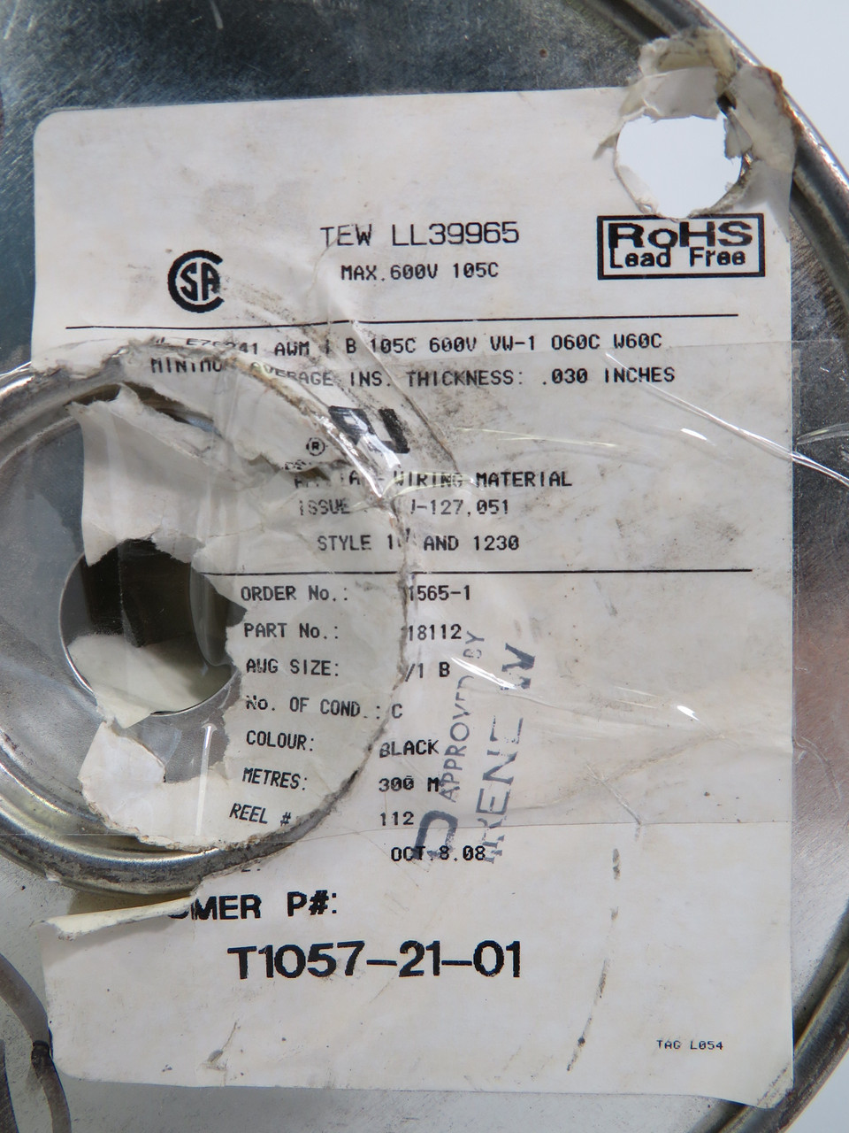 Generic 18112 Wire Spool 600V .030" Thick BLACK NEW