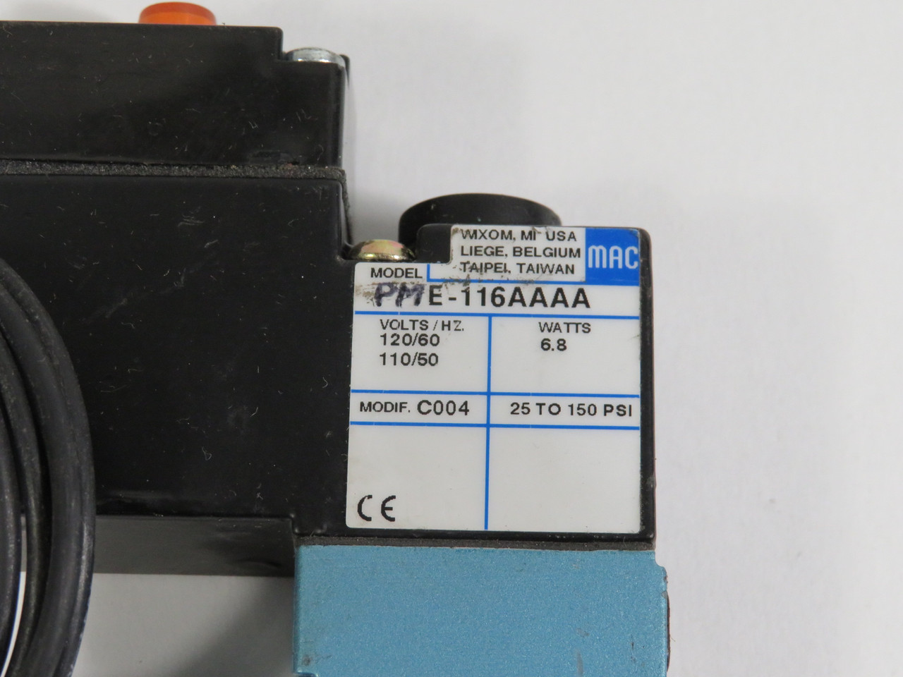 MAC PME-116AAAA Solenoid Valve 110/120V 50/60Hz 6.8W 25-150psi USED