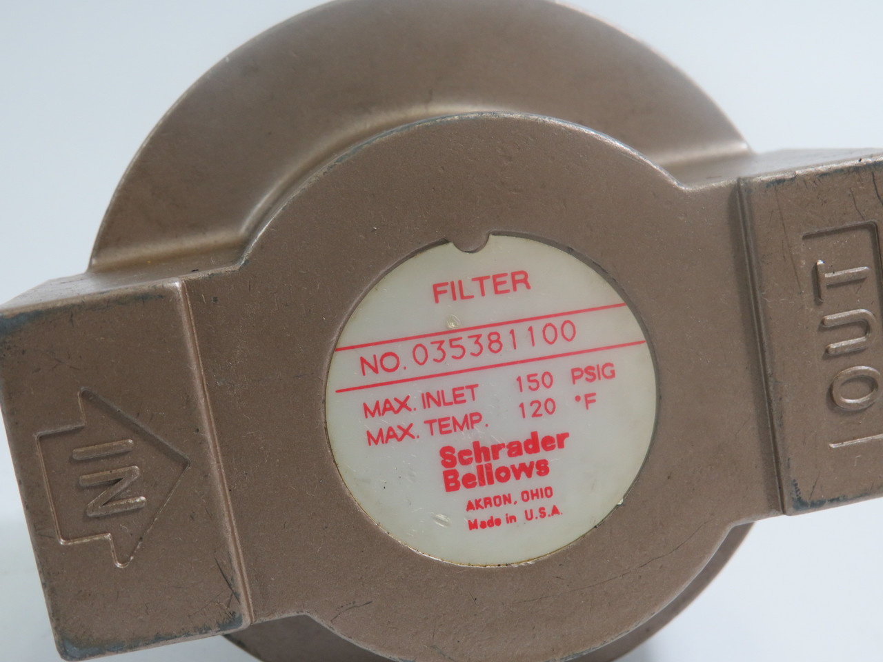 Schrader Bellows 035381100 Pneumatic Air Filter *Missing Filter Enclosure* AS IS