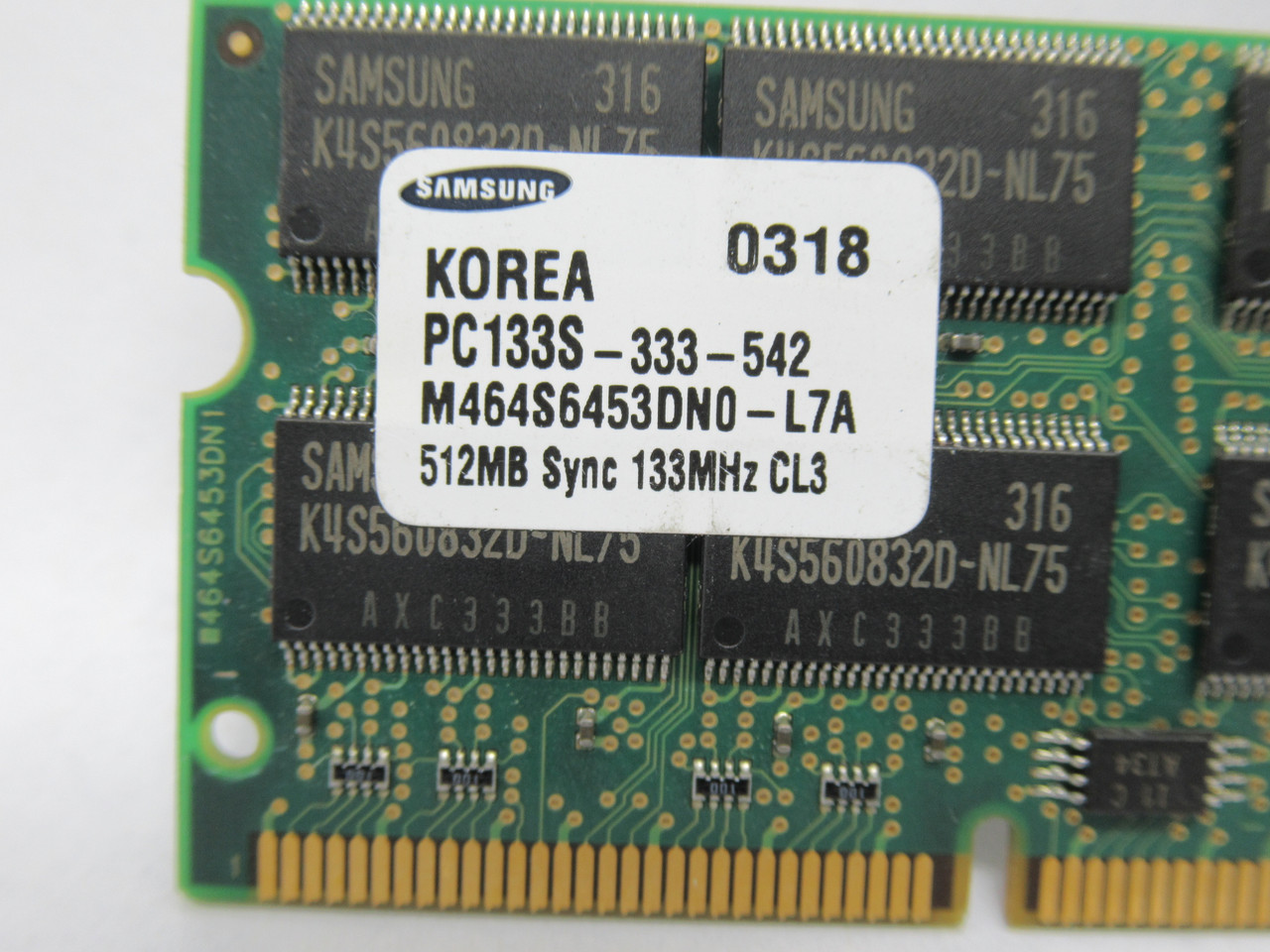 Samsung M464S6453DN0-L7A SDRam Memory Module 512MB Sync 133MHz CL3 USED