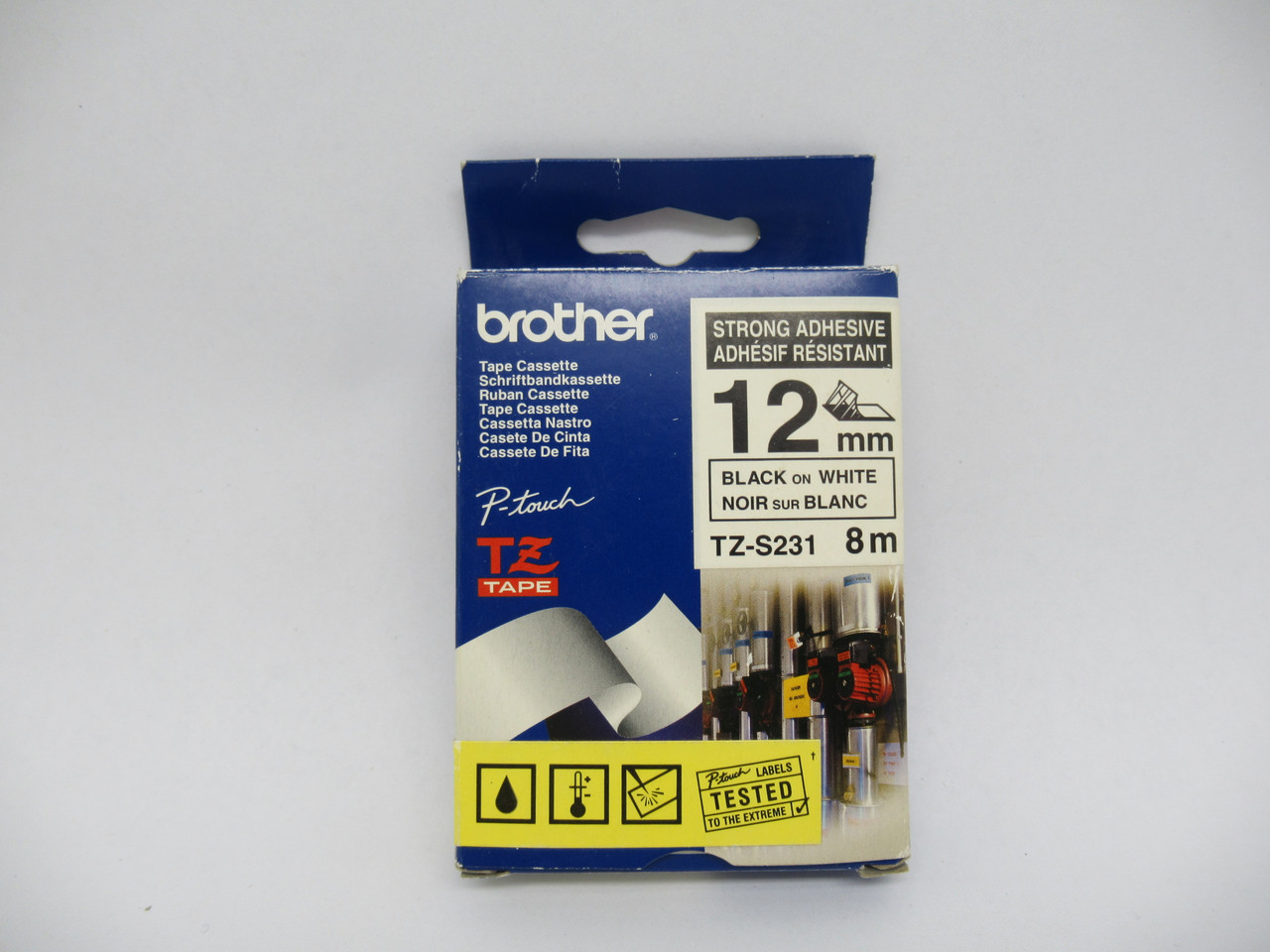 Brother TZ-S231 P-Touch Strong Adhesive Tape Cassette 12mm Black On White 8m NEW