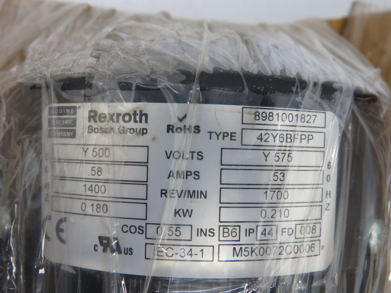 Rexroth 42Y6BFPP 0.180/0.210kW 1400/1700RPM 500/575Y 0.58/0.53A 50/60Hz NOP