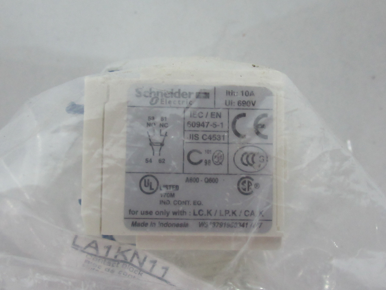 Schneider Electric LA1KN11 Auxiliary Block 1NO 1NC 690V 10A White Base NWB
