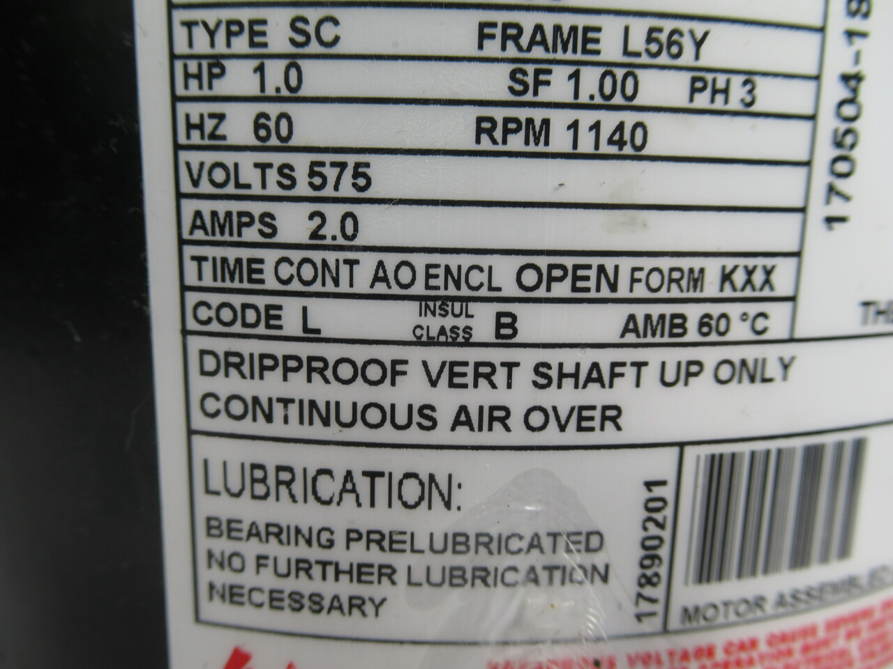 Century 7-159841-03 1.0HP 1140RPM 575V L56Y OPEN 3Ph 2.0A 60Hz USED