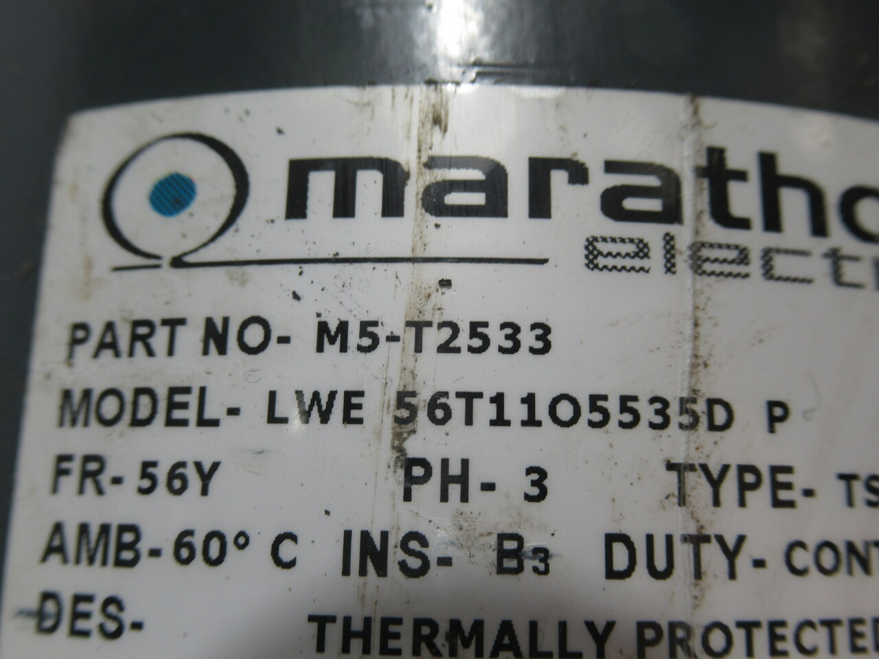 Marathon Electric M5-T2533 1/2HP 1140RPM 575V 56Y 3Ph 1.1/1A 60Hz USED