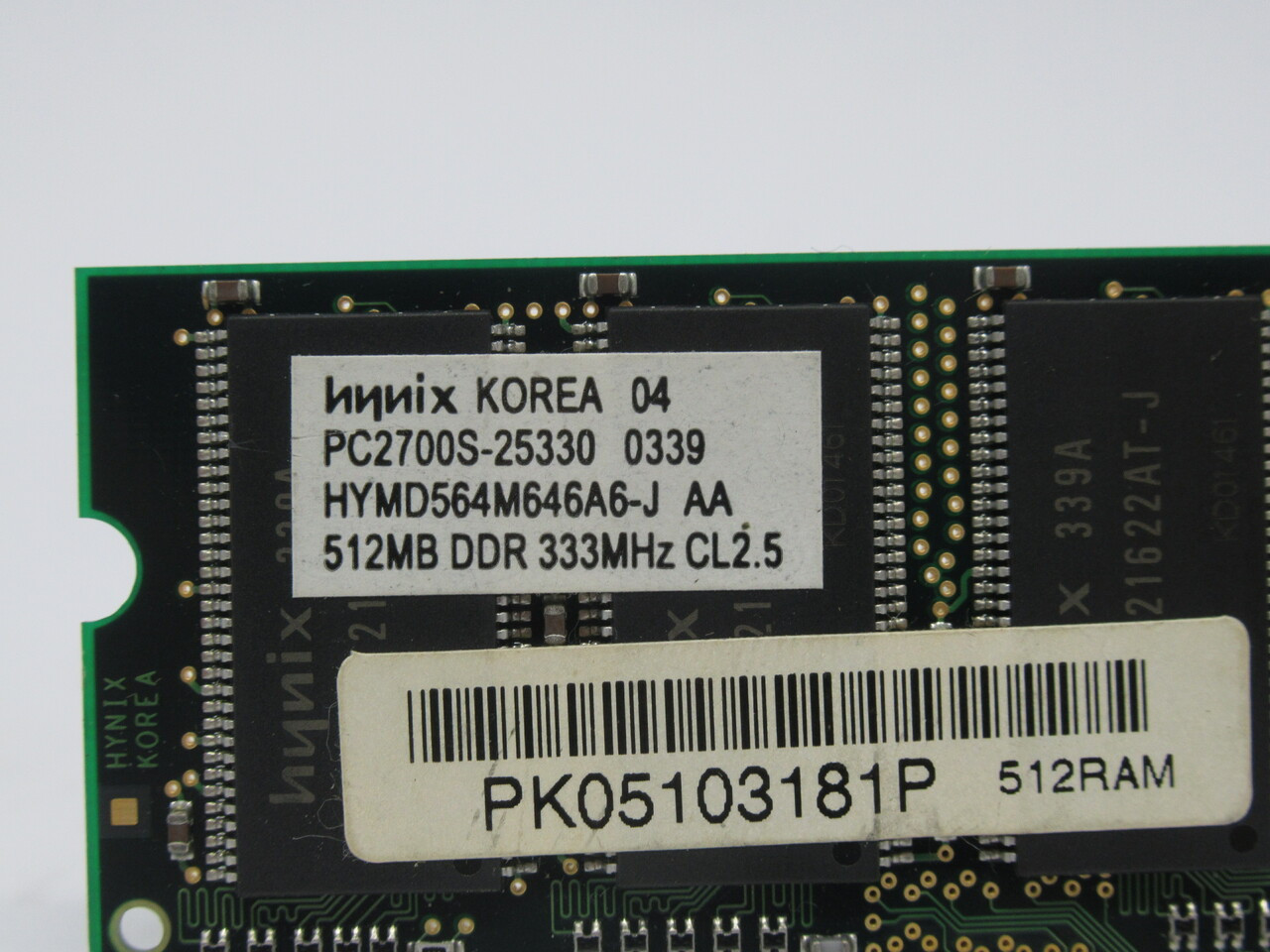 Hynix HYMD564M646A6-J AA SDRam Memory Module 512MB 333MHz USED