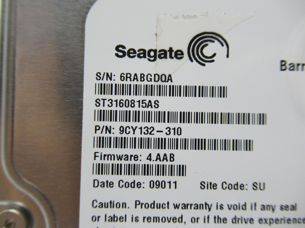 Seagate ST3160815AS Internal Hard Drive Barracuda 7200.10 160GB FW: 4.AAB USED