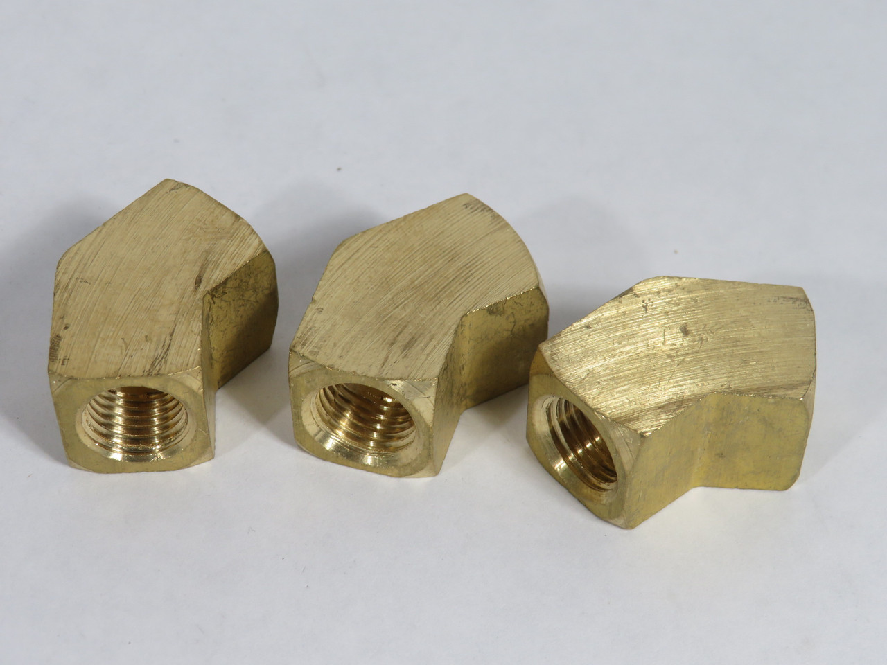 Generic Brass Pipe Elbow 45 Degree 1/4" Female NPT Lot of 3 USED