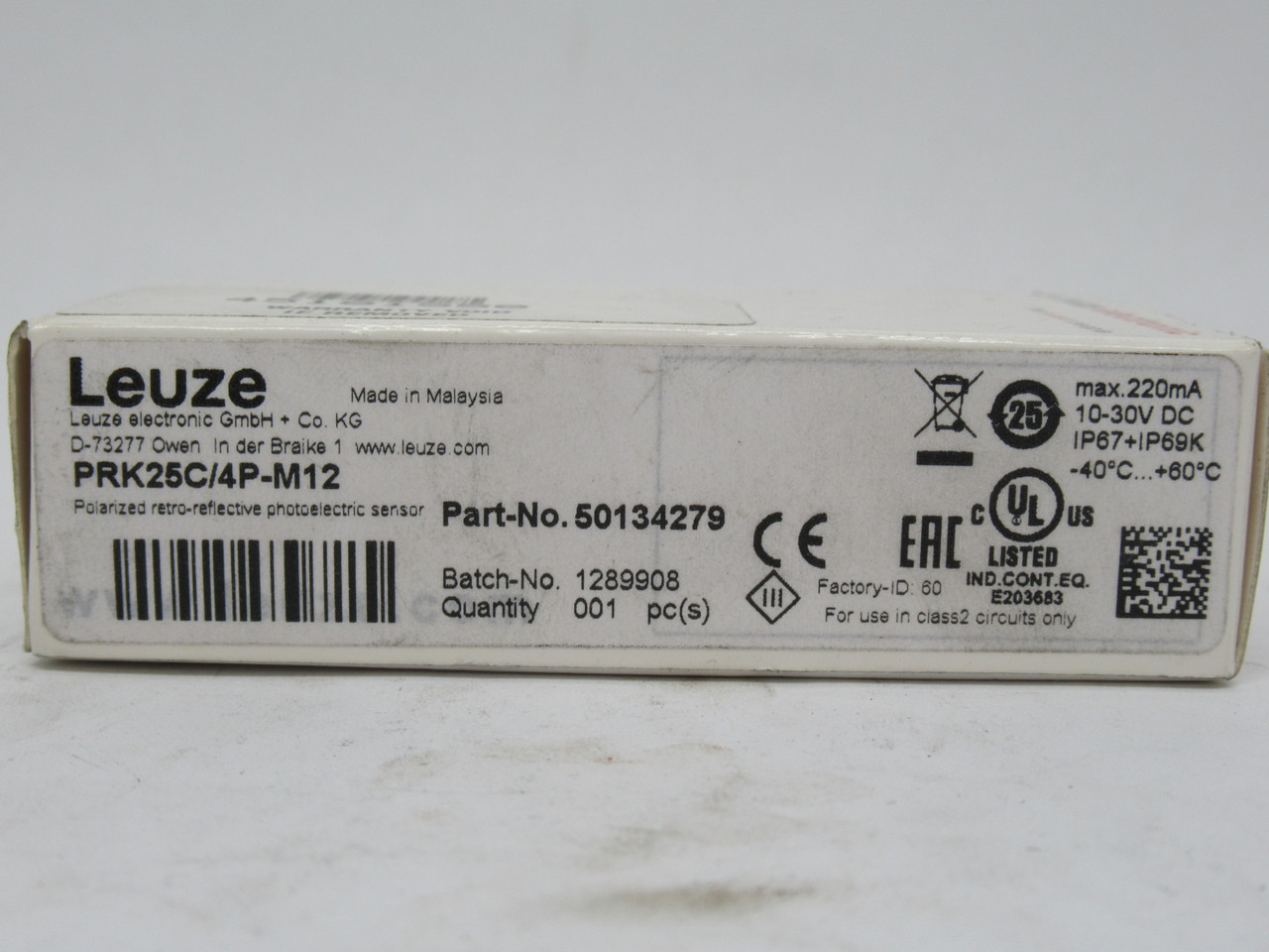 Leuze 50134279 Polarized Retro-Reflective Photoelectric Sensor 10-30VDC NEW