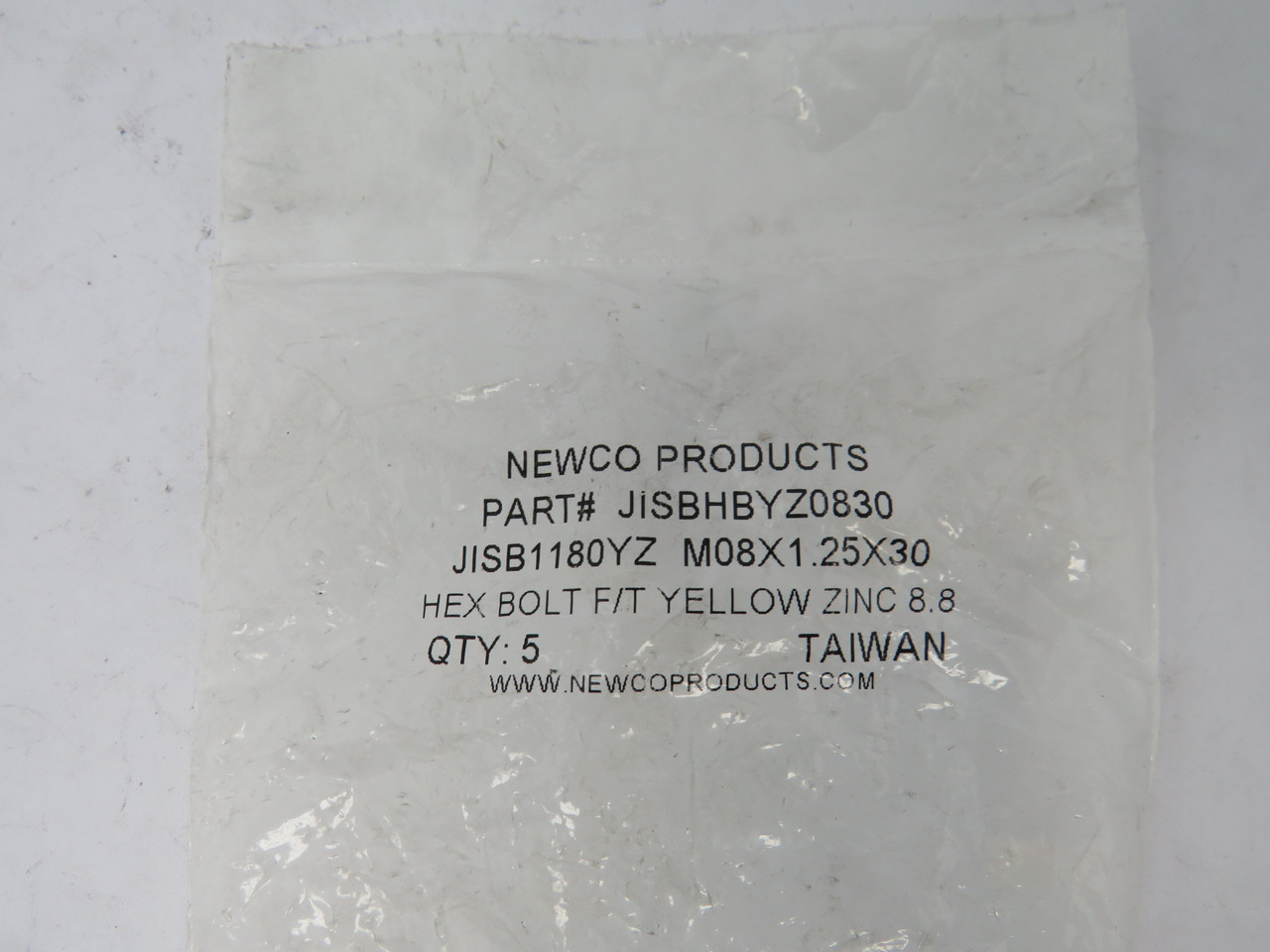 Newco JISBHBYZ0830 Hex Bolt 8mm Diameter 1.25mm Pitch 30mm L 5-Pack NWB