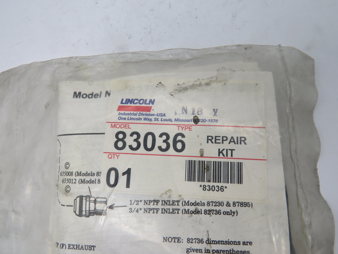 Lincoln 83036 Repair Kit For Models 82736, 87230, 87895 NWB