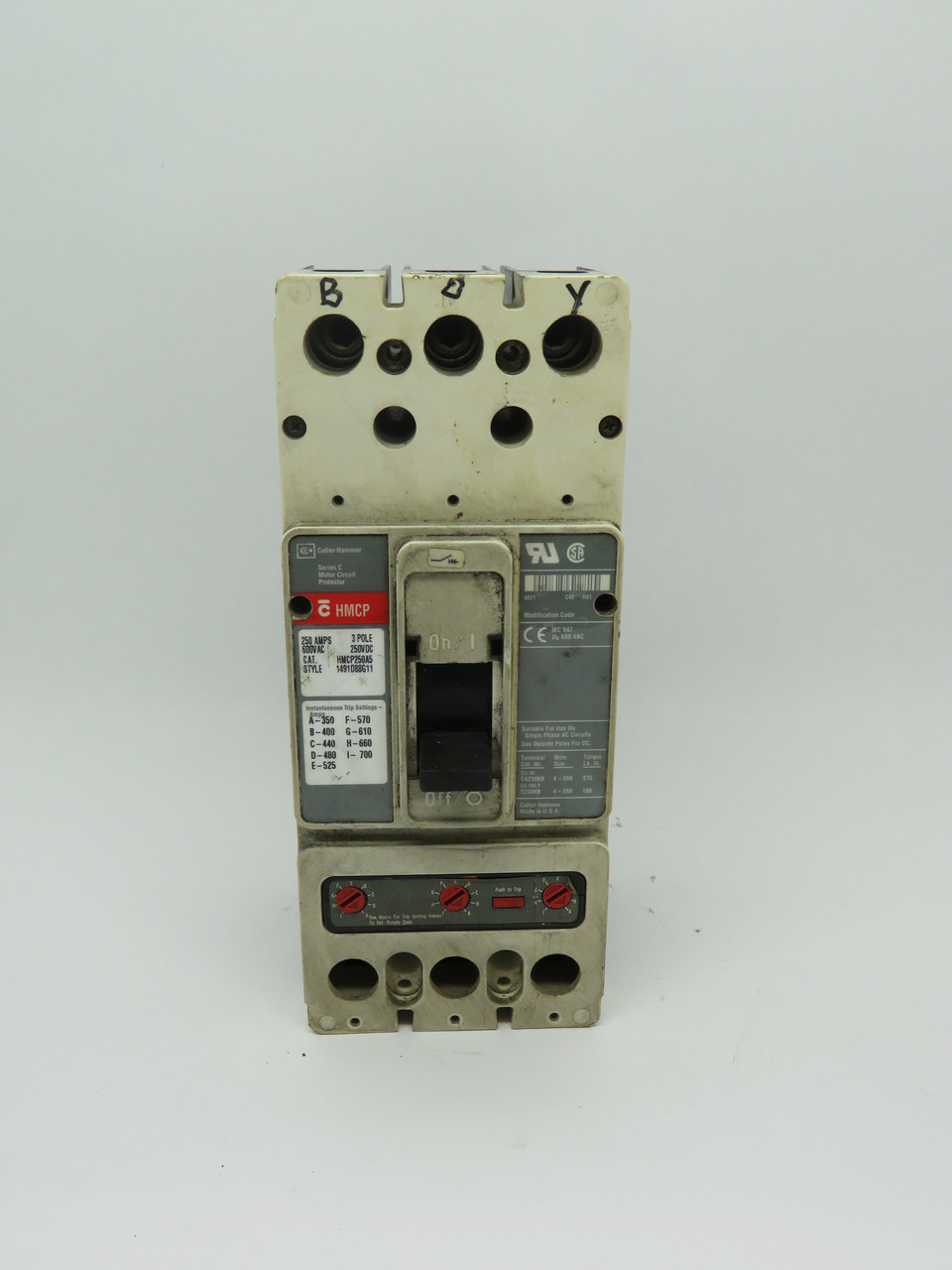 Cutler-Hammer HMCP250A5 Circuit Breaker 250A 600V 3Pole Series C USED
