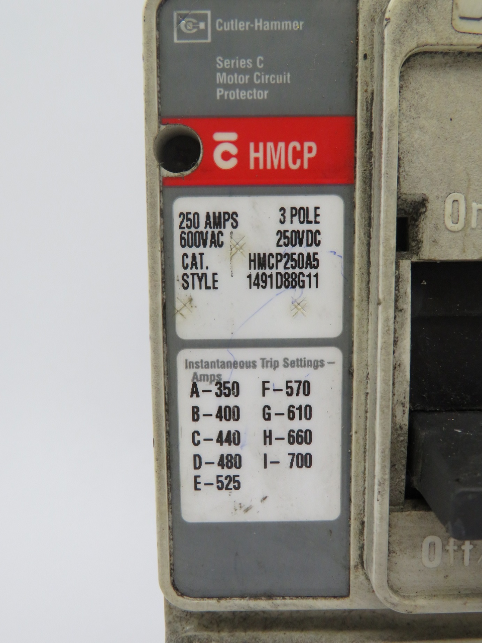 Cutler-Hammer HMCP250A5 Circuit Breaker 250A 600V 3Pole Series C USED