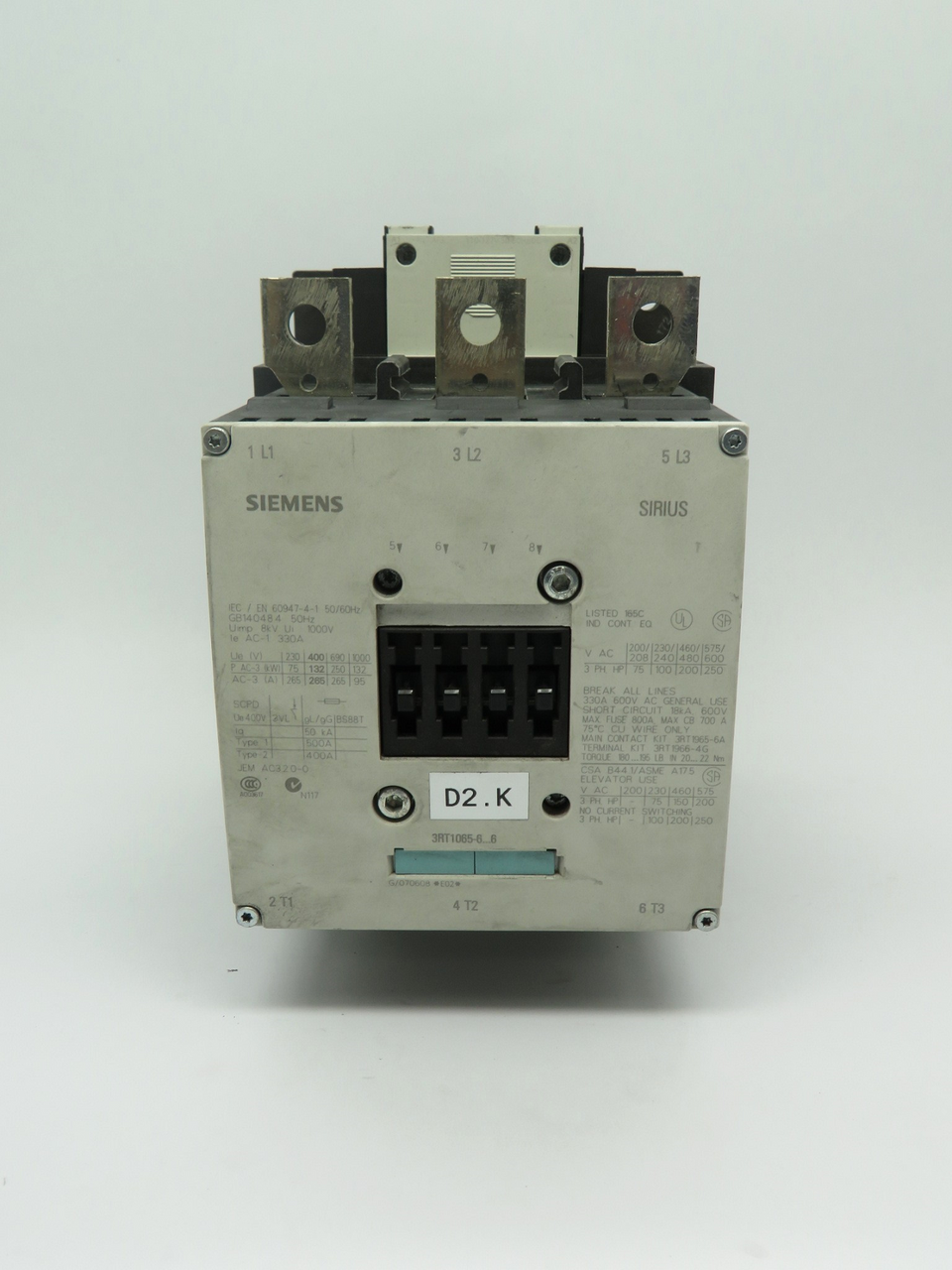 Siemens 3RT1065-6AF36 Power Contactor 110-127VAC/DC 50-60Hz 3Ph USED
