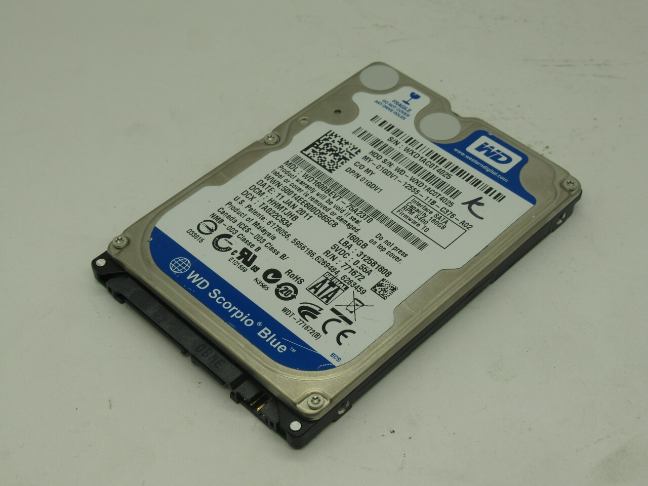 Western Digital WD1600BEVT-75A23T0 Internal Hard Drive 160GB FW: T0 USED