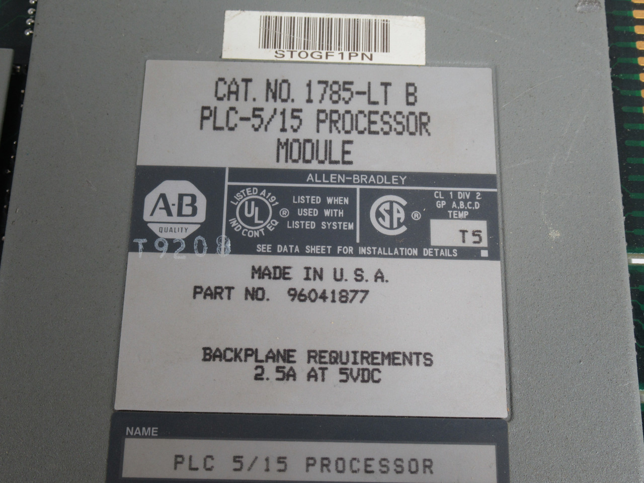 Allen-Bradley 1785-LT /B PLC-5/15 Processor F/W Rev S USED