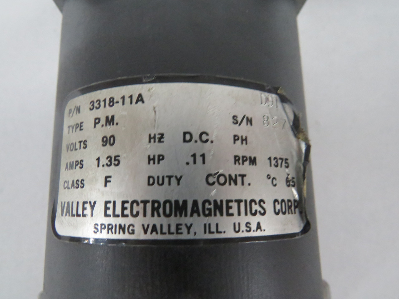 Valley Electromagnetics Corp 3318-11A Motor 0.11HP 1375RPM 90VDC 1.35A USED