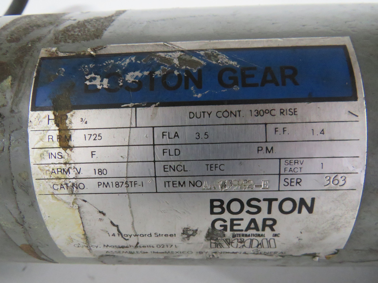 Boston Gear 3/4HP 1725RPM 180V TEFC 3.5A C/W Winsmith Reducer 7.5:1 Ratio USED