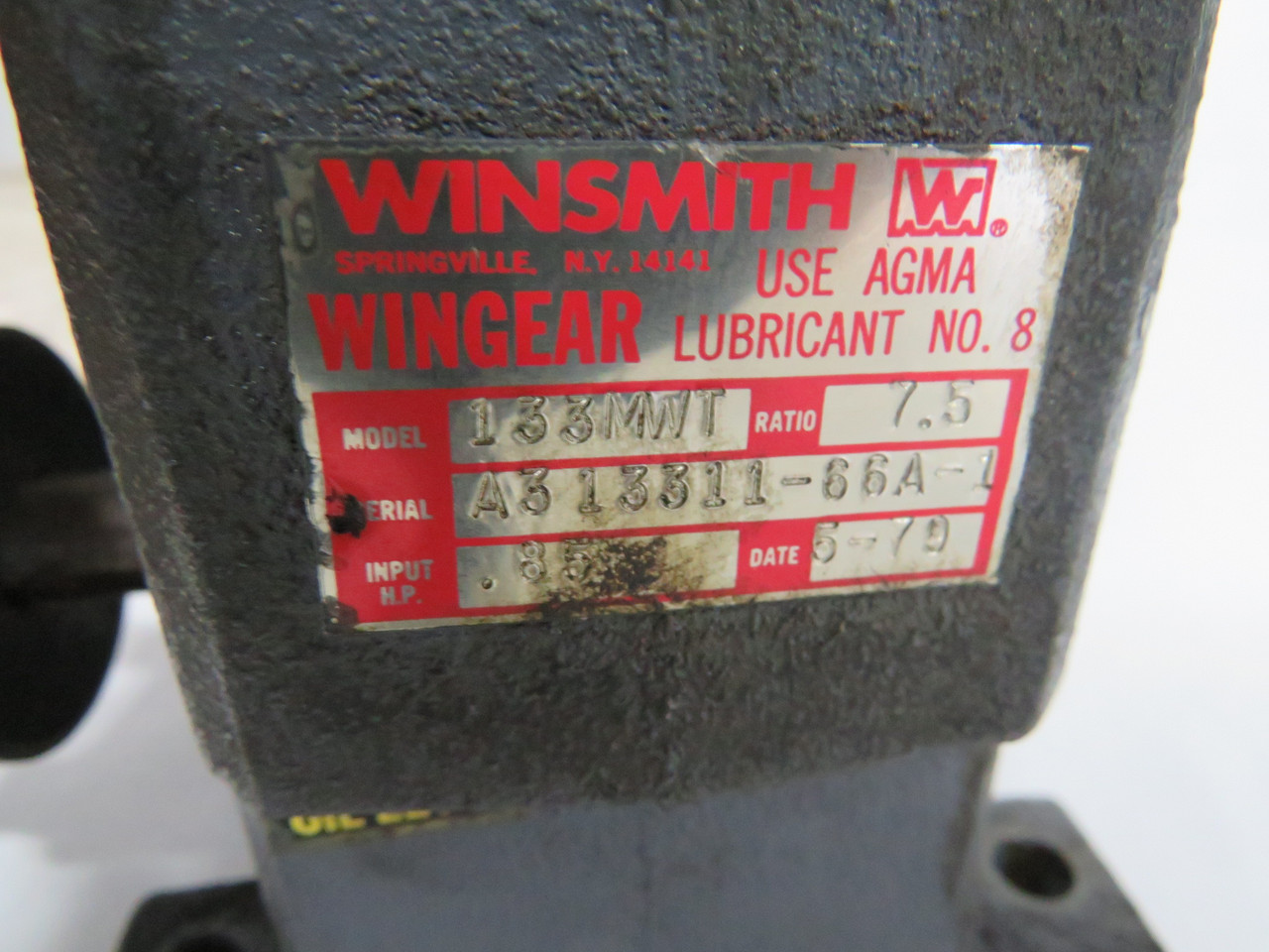 Boston Gear 3/4HP 1725RPM 180V TEFC 3.5A C/W Winsmith Reducer 7.5:1 Ratio USED