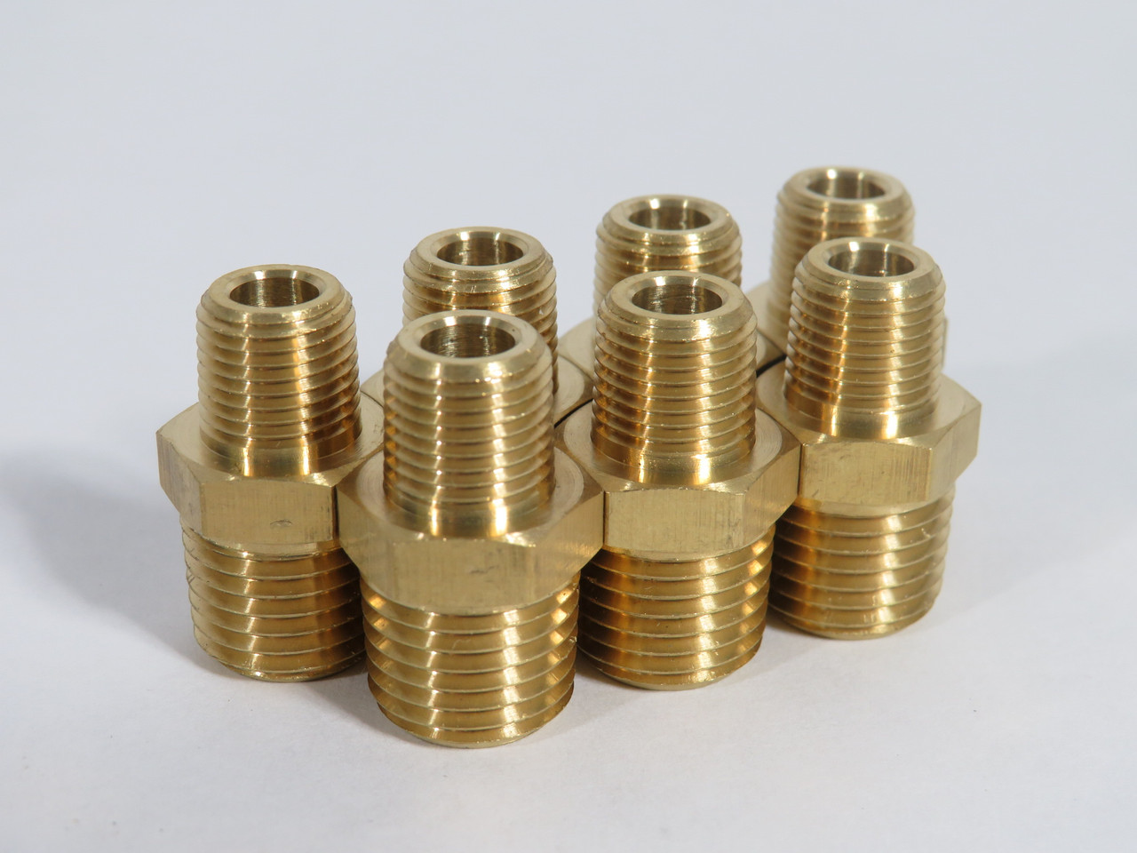 Generic Brass Hex Nipple 1/4" x 1/8" Male NPT Lot of 7 SHELF WEAR NOP