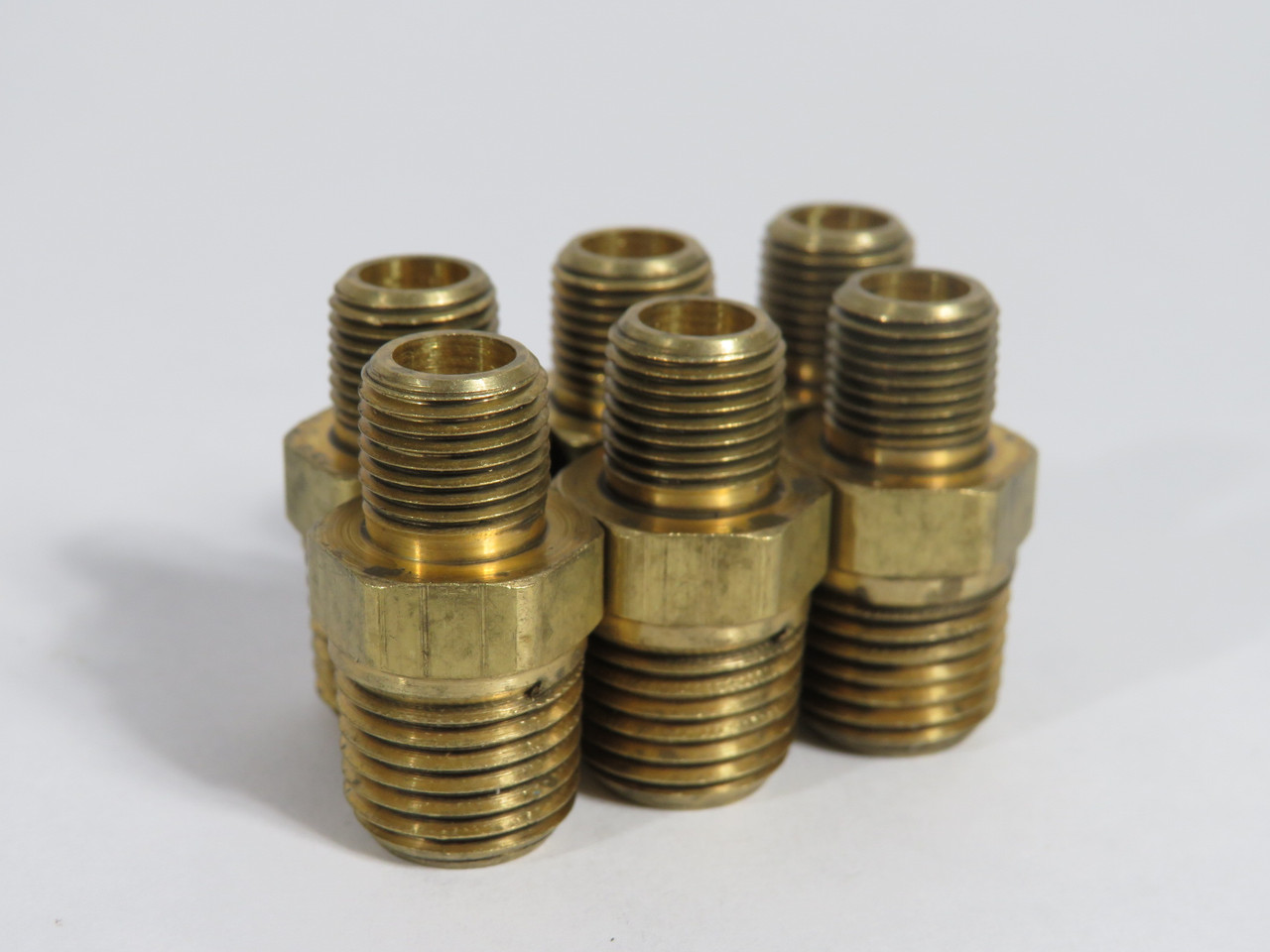 Generic Brass Hex Nipple 1/4" x 1/8" Male NPT Lot of 6 USED