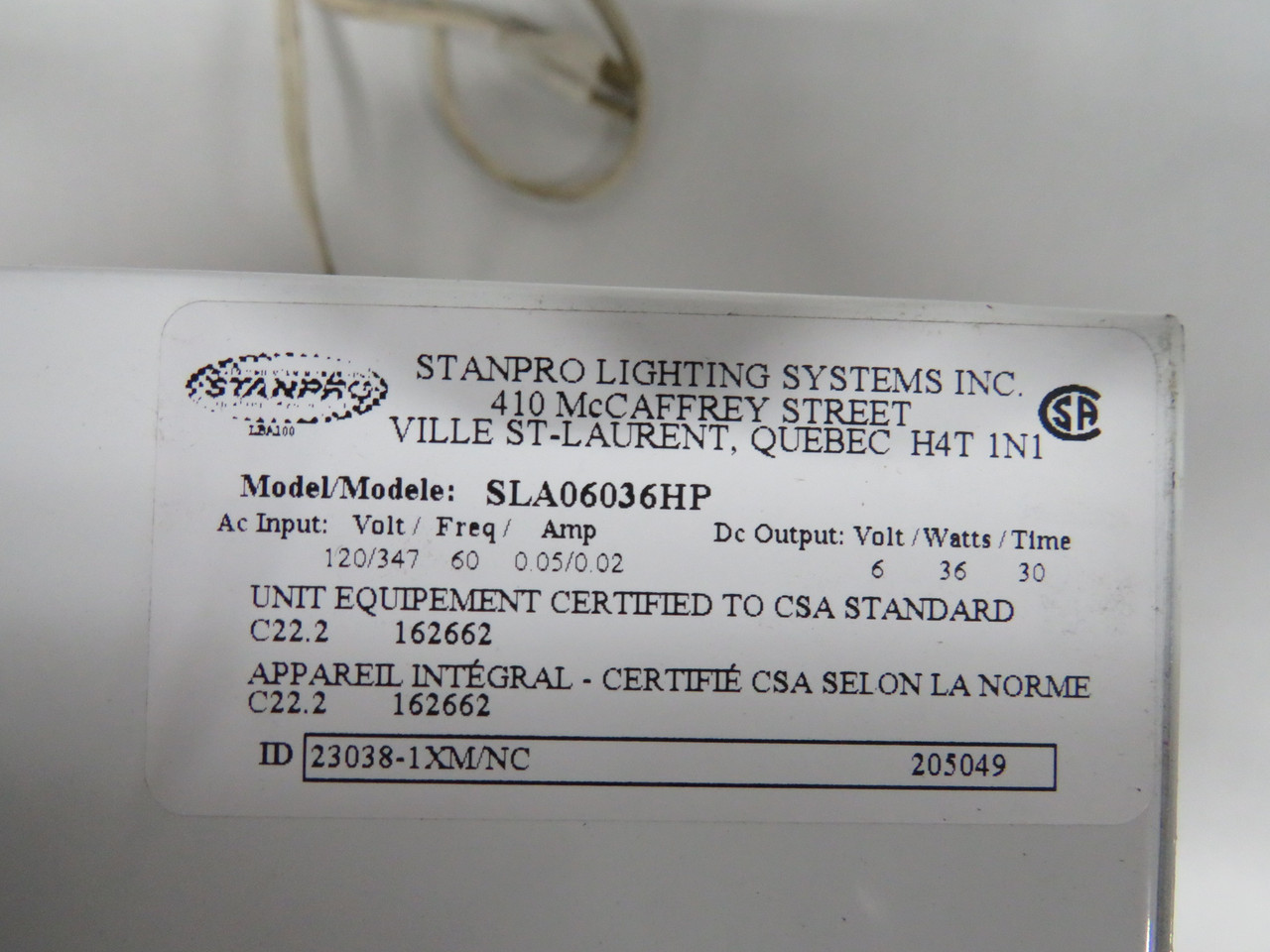 Stanpro SLA06036HP-2N09T Steel Battery HP Unit Input 120/347VAC SHELF WEAR NEW