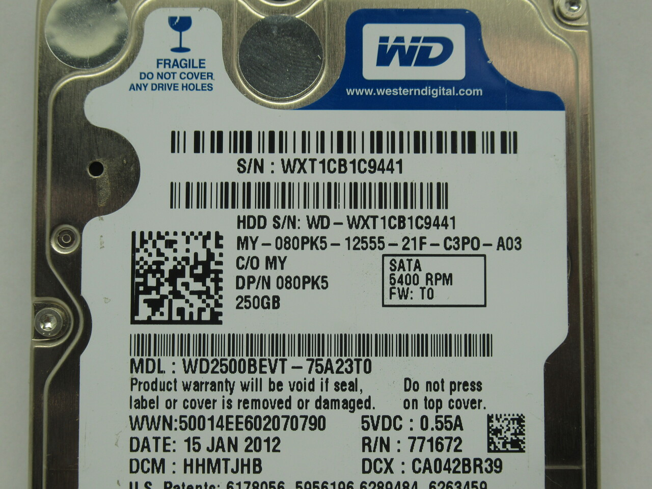 Western Digital WD2500BEVT-75A23T0 Internal Hard Drive 250GB Firmware: T0 USED