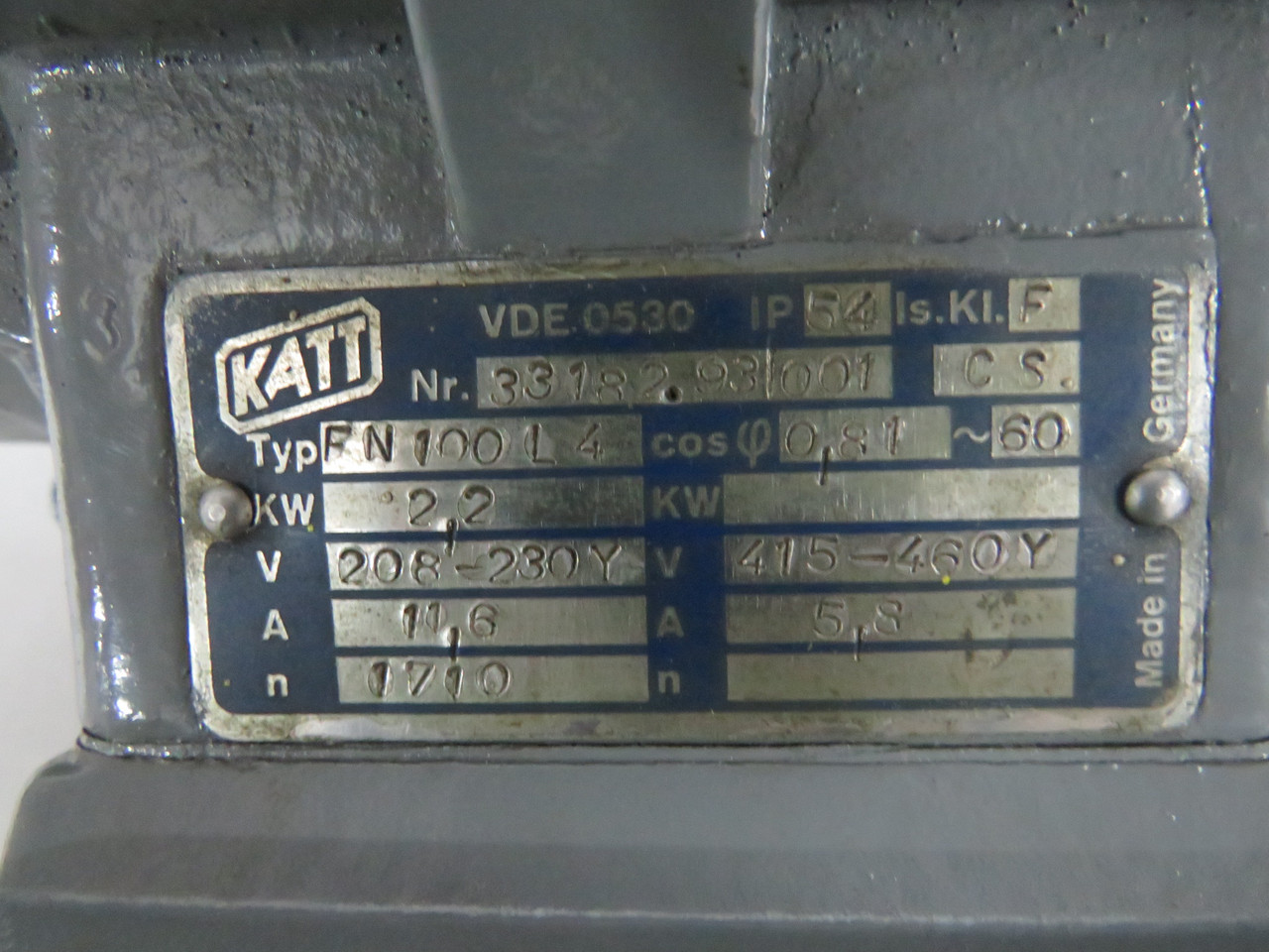 Katt 2.2kW 208-230/415-460V 11.6/5.8A 60Hz NO PUMP USED