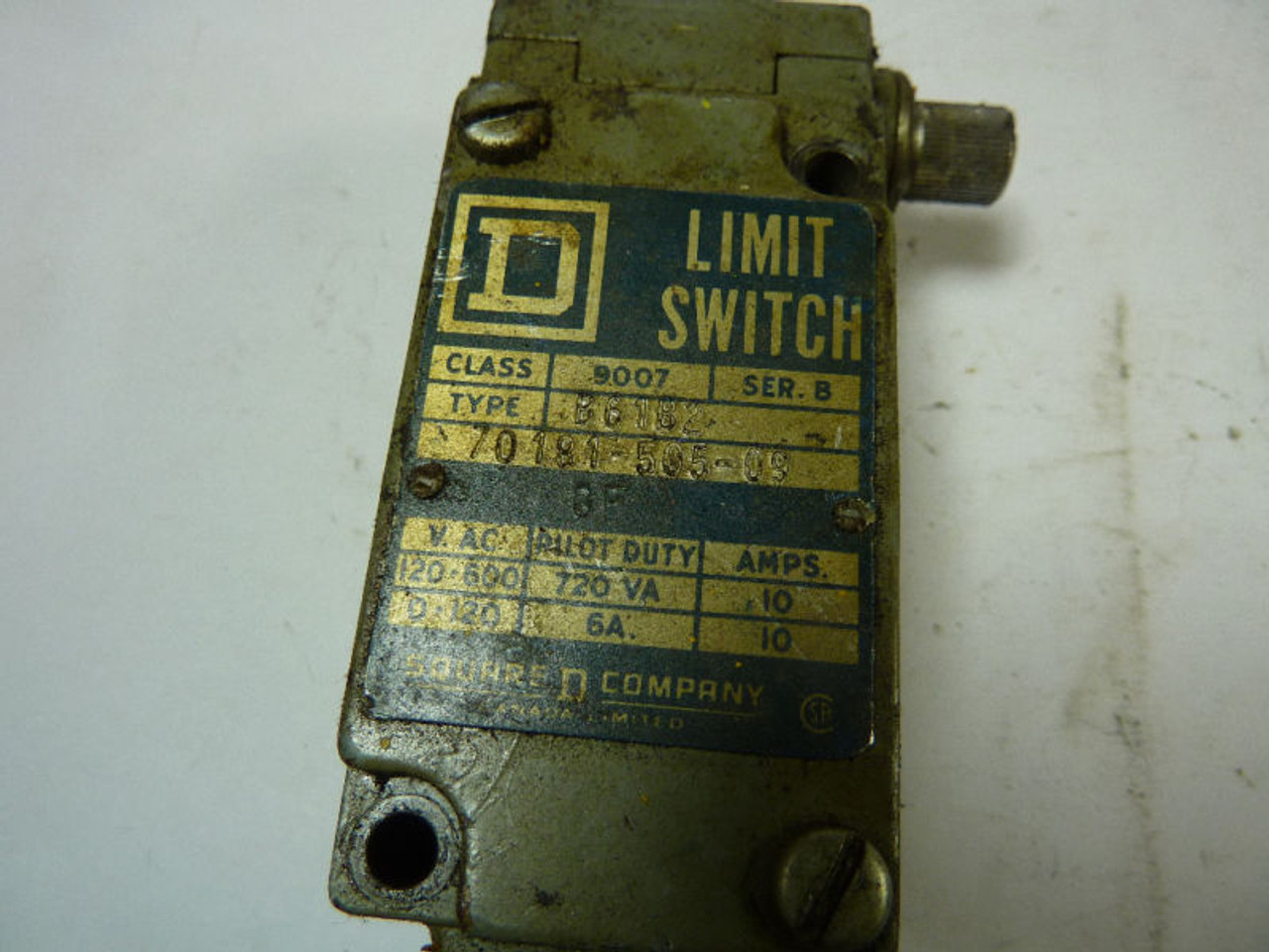 Square D 9007-B61B2 Limit Switch 10 Amp 600V USED