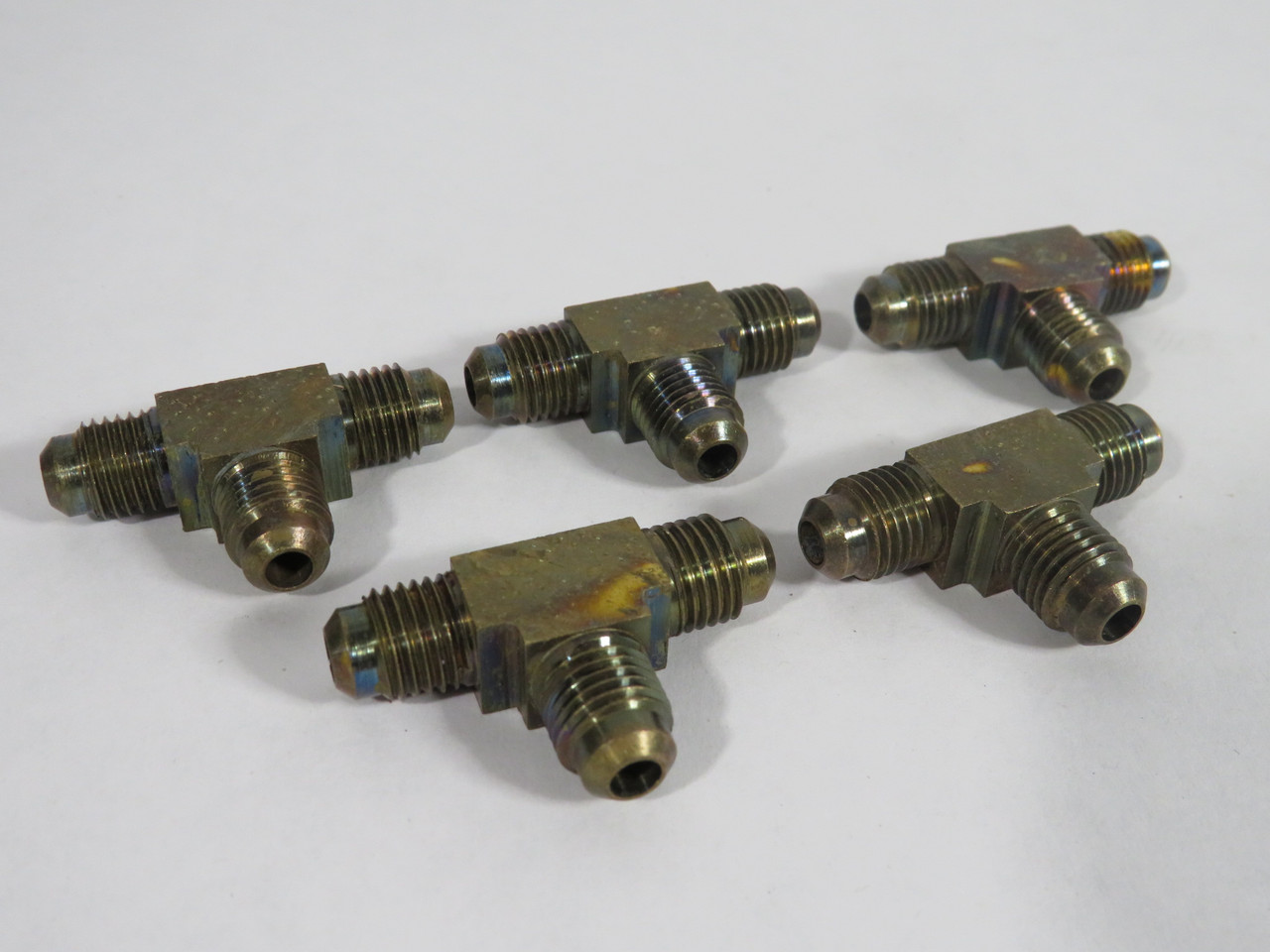 Generic Brass Union Tee Fitting 45 Deg Flare 1/4" Tube Lot of 5 USED