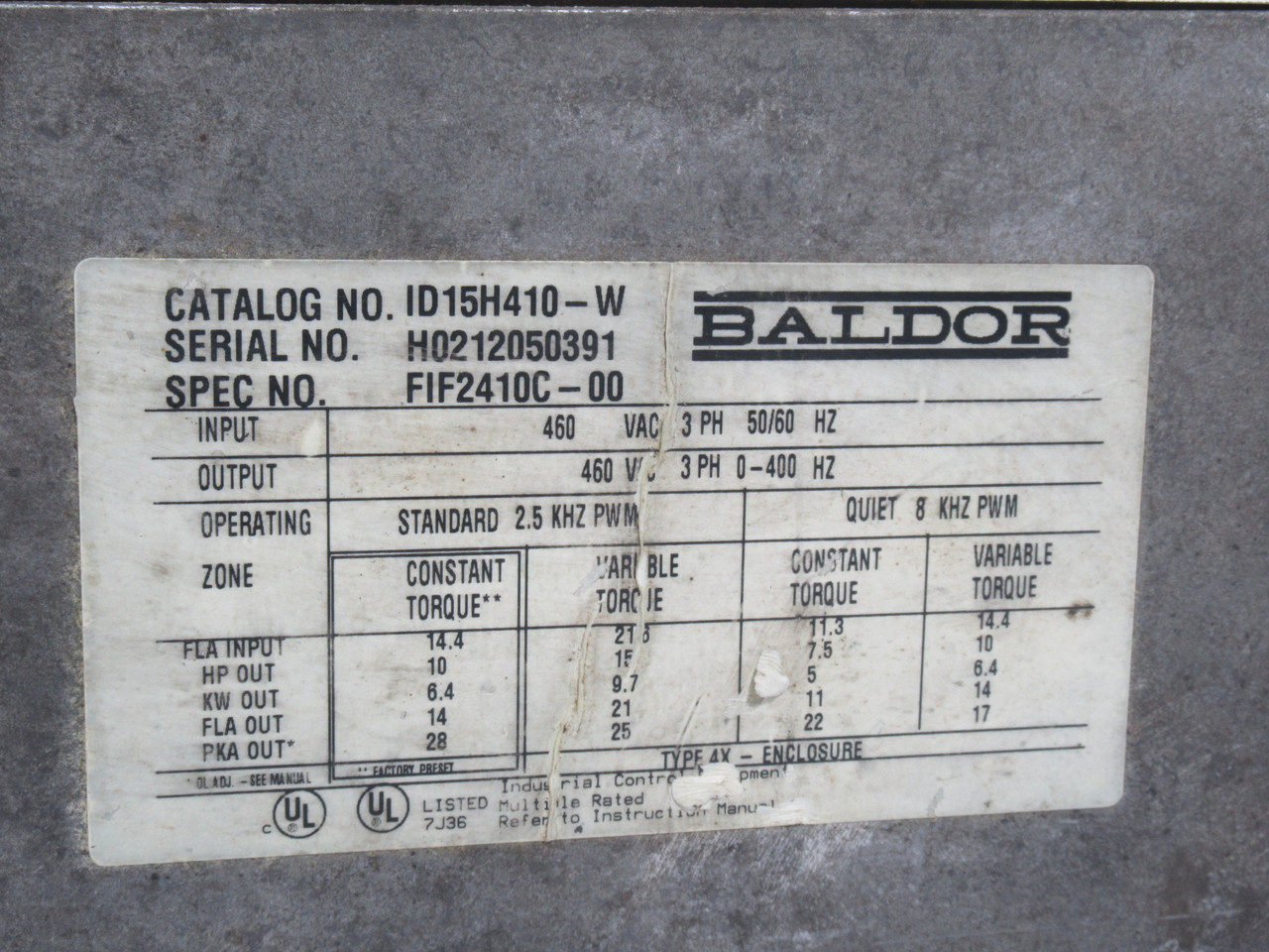 Baldor ID15H410-W AC Drive 460VAC 3PH 0-400HZ AS IS