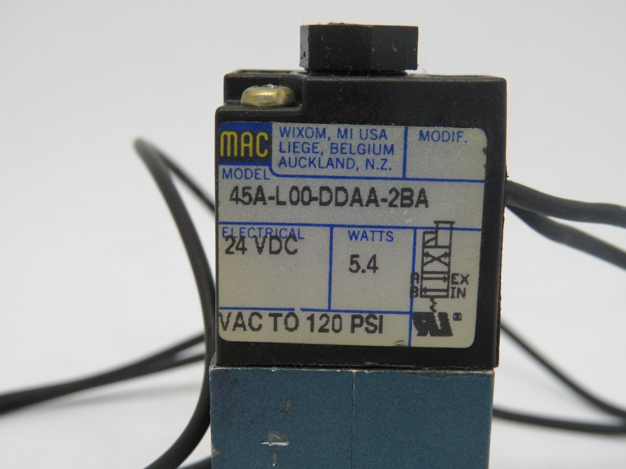 Mac 45A-L00-DDAA-2BA High Frequency Solenoid Valve 24VDC 5.4W 120PSI USED