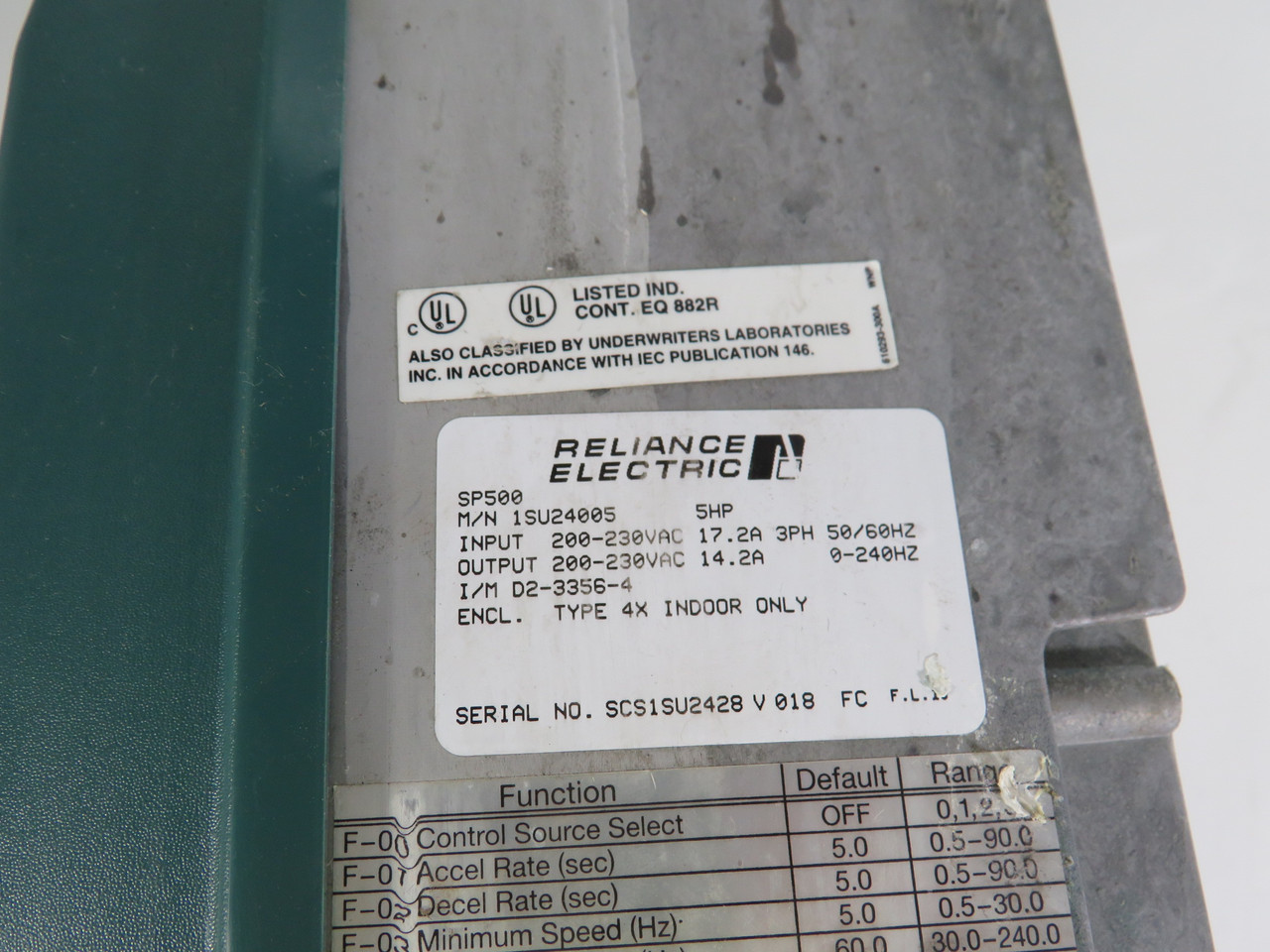 Reliance Electric 1SU24005 AC Drive Sp500 5HP 200-230VAC 14,2A 0-240HZ AS IS