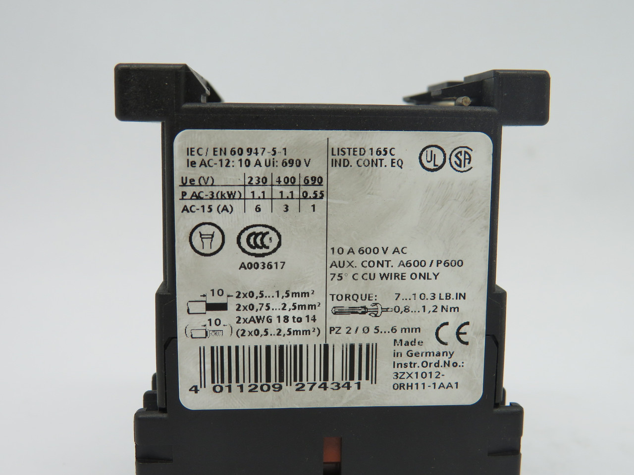 Siemens 3RH1140-1BB40 Relay Contactor 24VDC 10A @ 600VAC USED