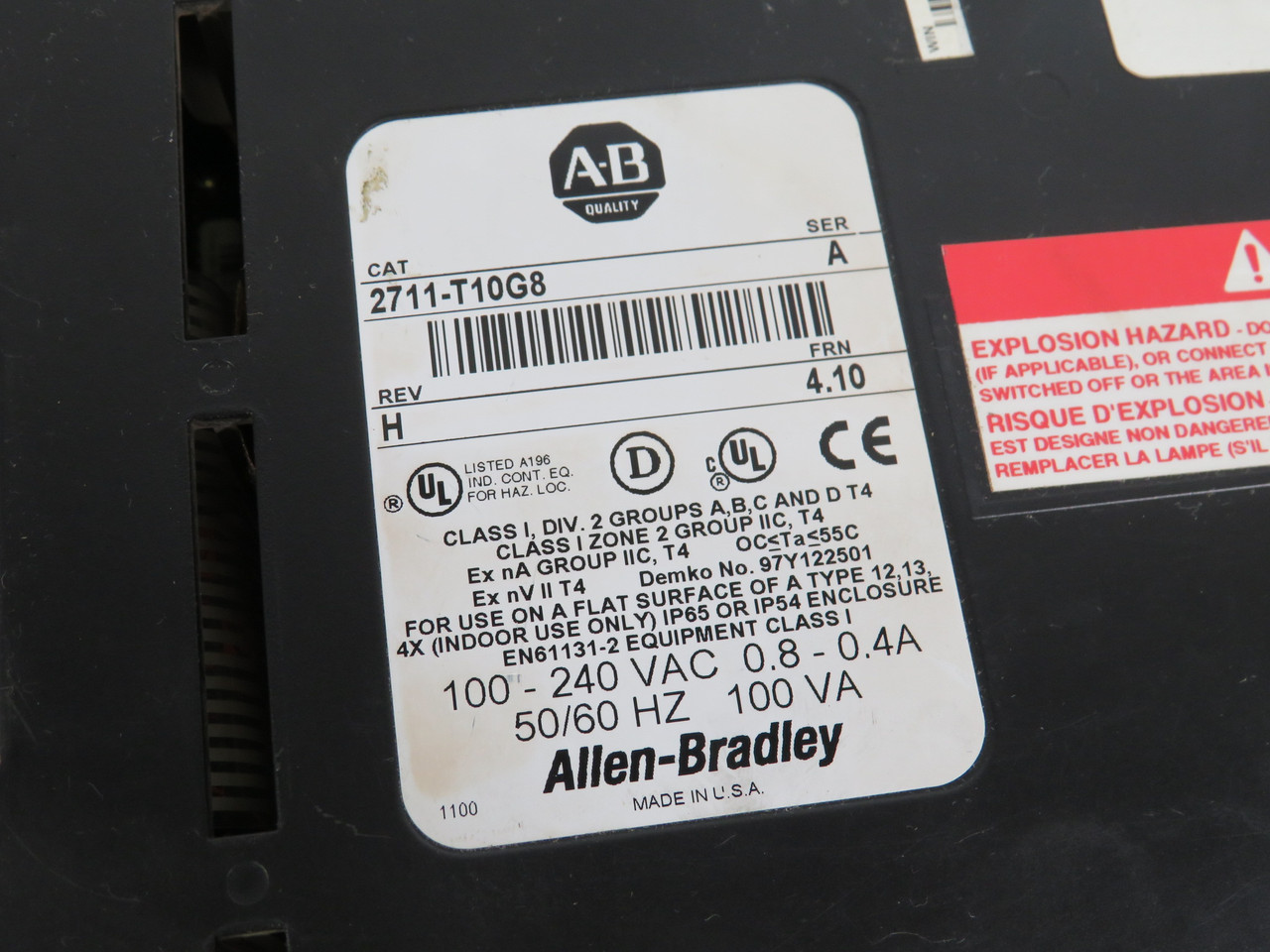 Allen-Bradley 2711-T10G8 Panelview 1000 Operator Panel Ser A FRN 4.10 AS IS