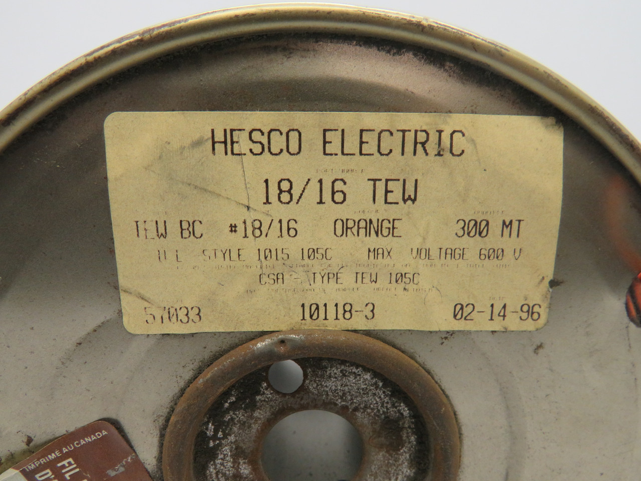 Hesco Electric 10118-3 Spooled Wire 600V 18/16 TEW 300MT Orange NEW