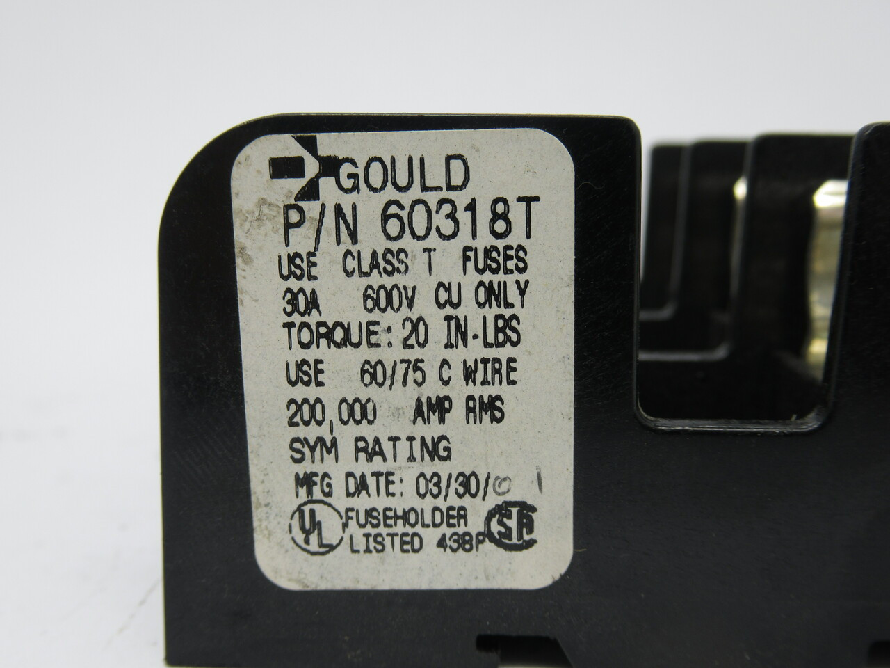 Gould 60318T Class T Fuse Holder 3Pole 30A 600V USED