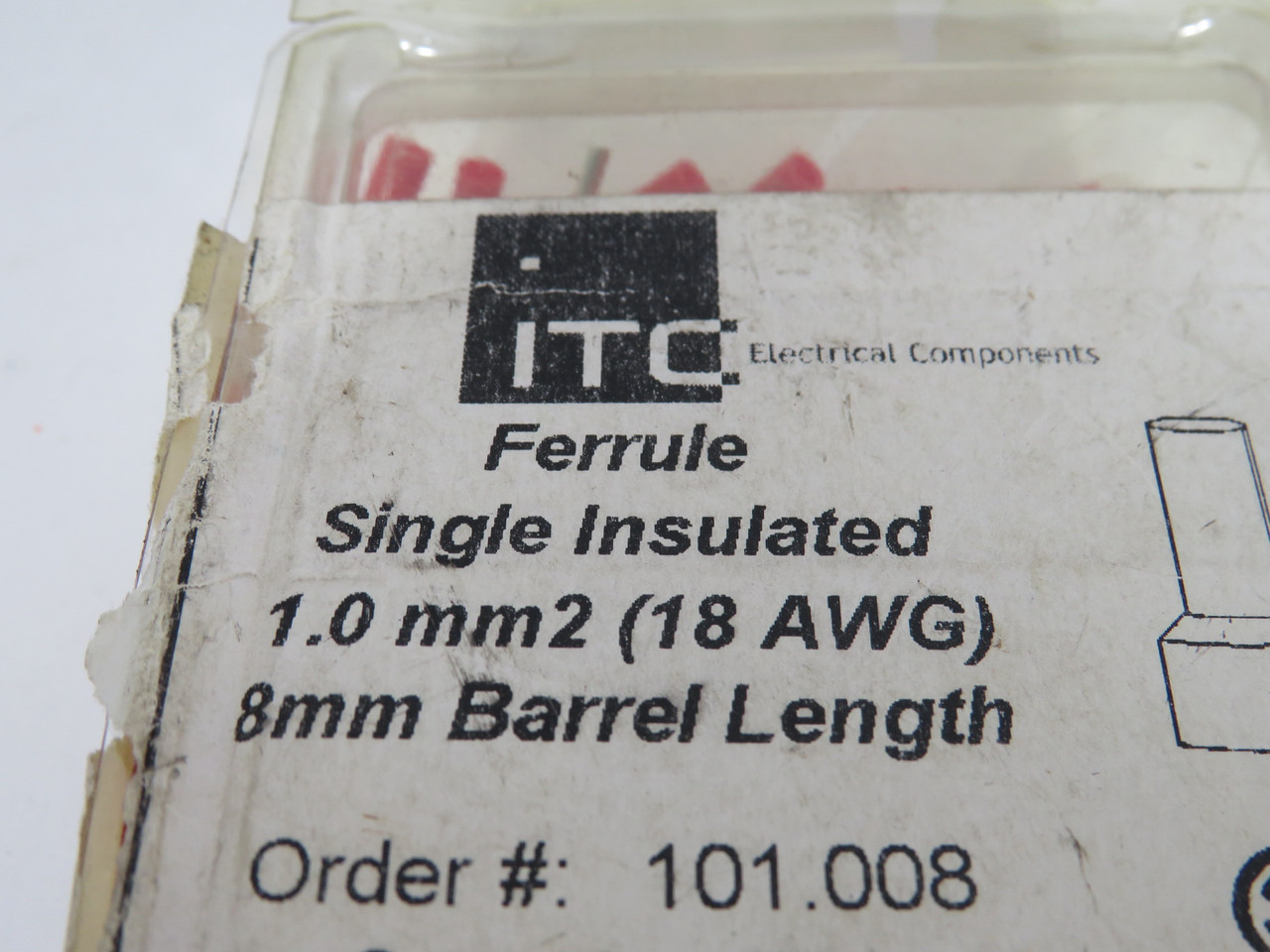 ITC 101.008 Red Single Insulated Ferrule 1.0mm2 Lot of 117 *Damaged Case* NEW