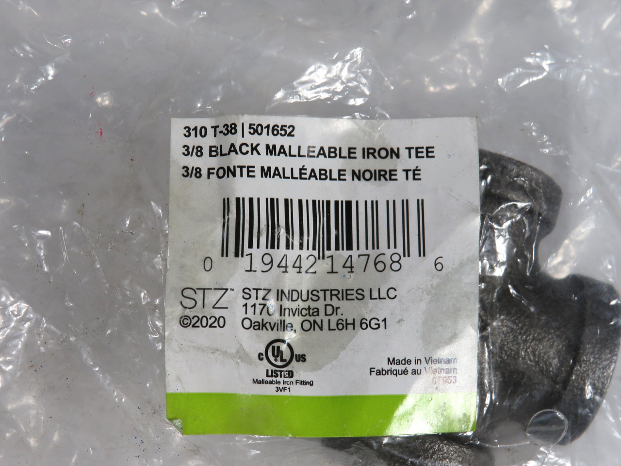 Stz Industries 310-T-38 Threaded Iron Tee 3/8" Black Malleable NWB