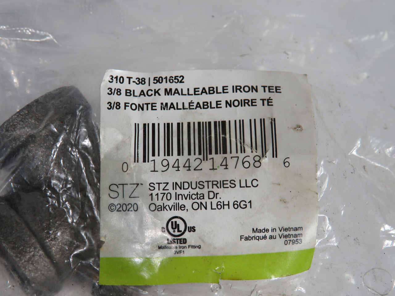 Stz Industries 310-T-38 Threaded Iron Tee 3/8" Black Malleable *SOME RUST* NWB